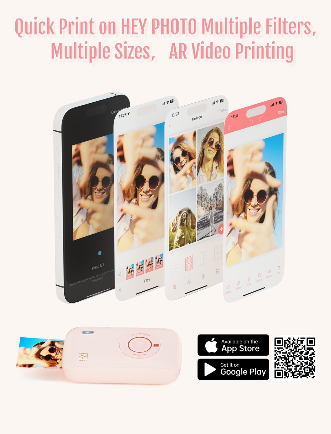 HPRT CP2100 Mini Bluetooth Photo Printer for iPhone & Smartphone - Portable Wireless Instant Picture Printer with Thermal Dye Sublimation Technology (Pink) - Print Memories Anywhere, Perfect for Travel, Parties & DIY Scrapbooking