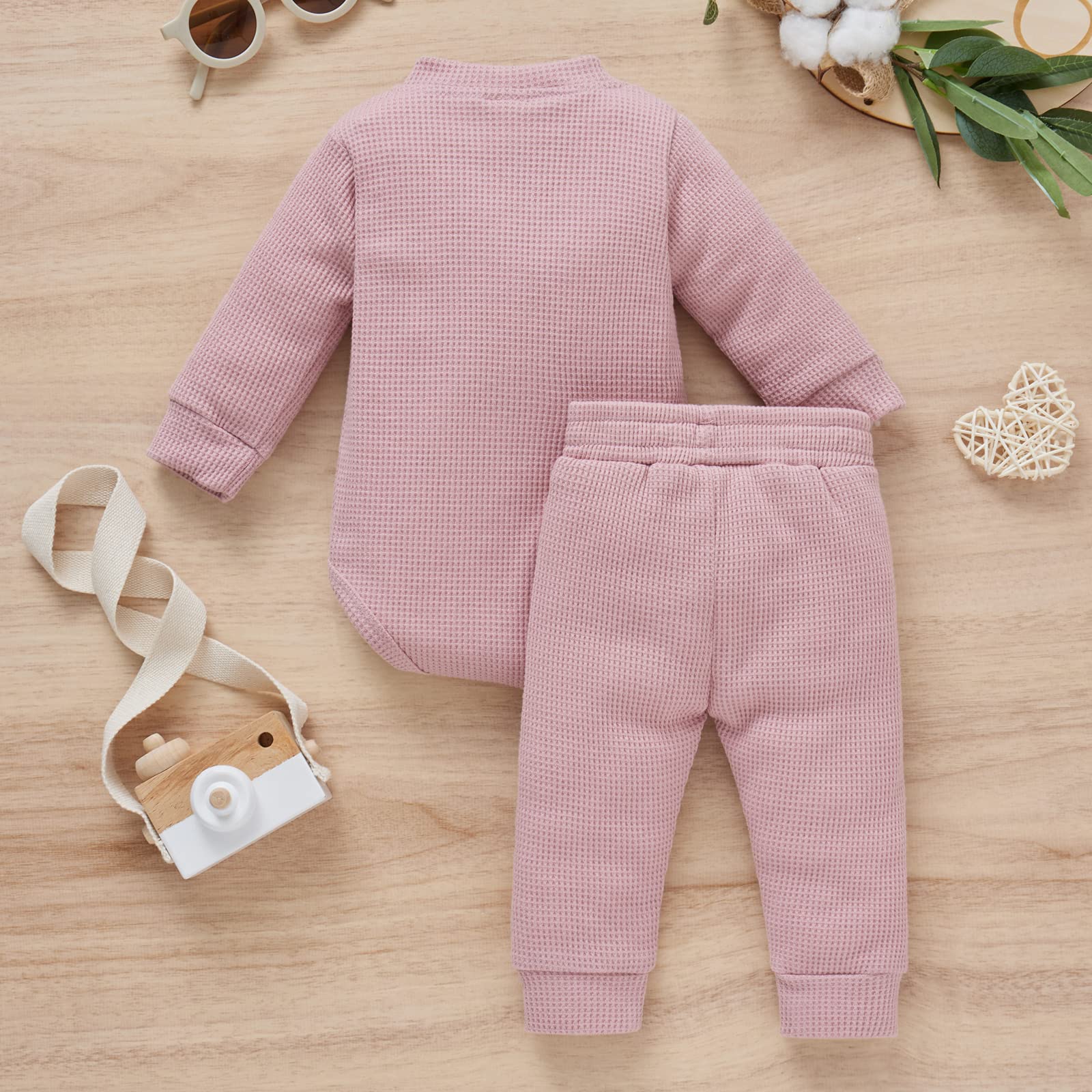 Fall & Winter Newborn Baby Clothes Set - Unisex Infant Waffle Knit Outfit with Long Sleeve Top & Pants | Cozy Winter Wear for Boys & Girls | Perfect for Family Photos, Holiday Outfits & Daily Comfort