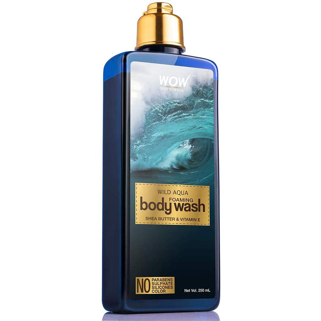Wow Skin Science Wild Aqua Foaming Body Wash - Sulfate Free, Paraben Free, Silicone Free & Color Free (250ml) | Hydrating & Refreshing Shower Gel for Dry & Sensitive Skin | Perfect for Daily Use & Spa Day at Home