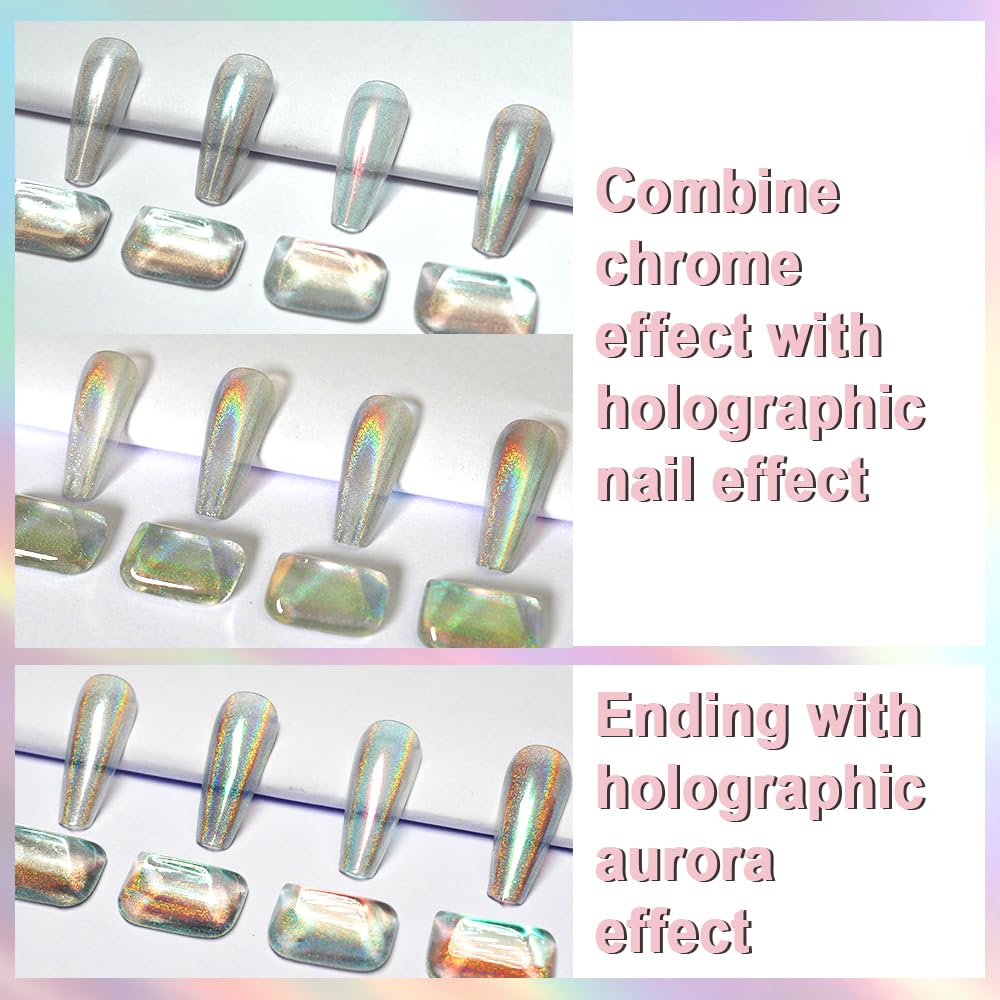 Holographic Nail Powder - Aurora Iridescent Chrome Nail Art Pigment for Gel Polish & Resin | Mirror Metallic Glitter Powder for Nail Decorations | Perfect for DIY Manicures, Salon Nail Art & Creative Nail Designs