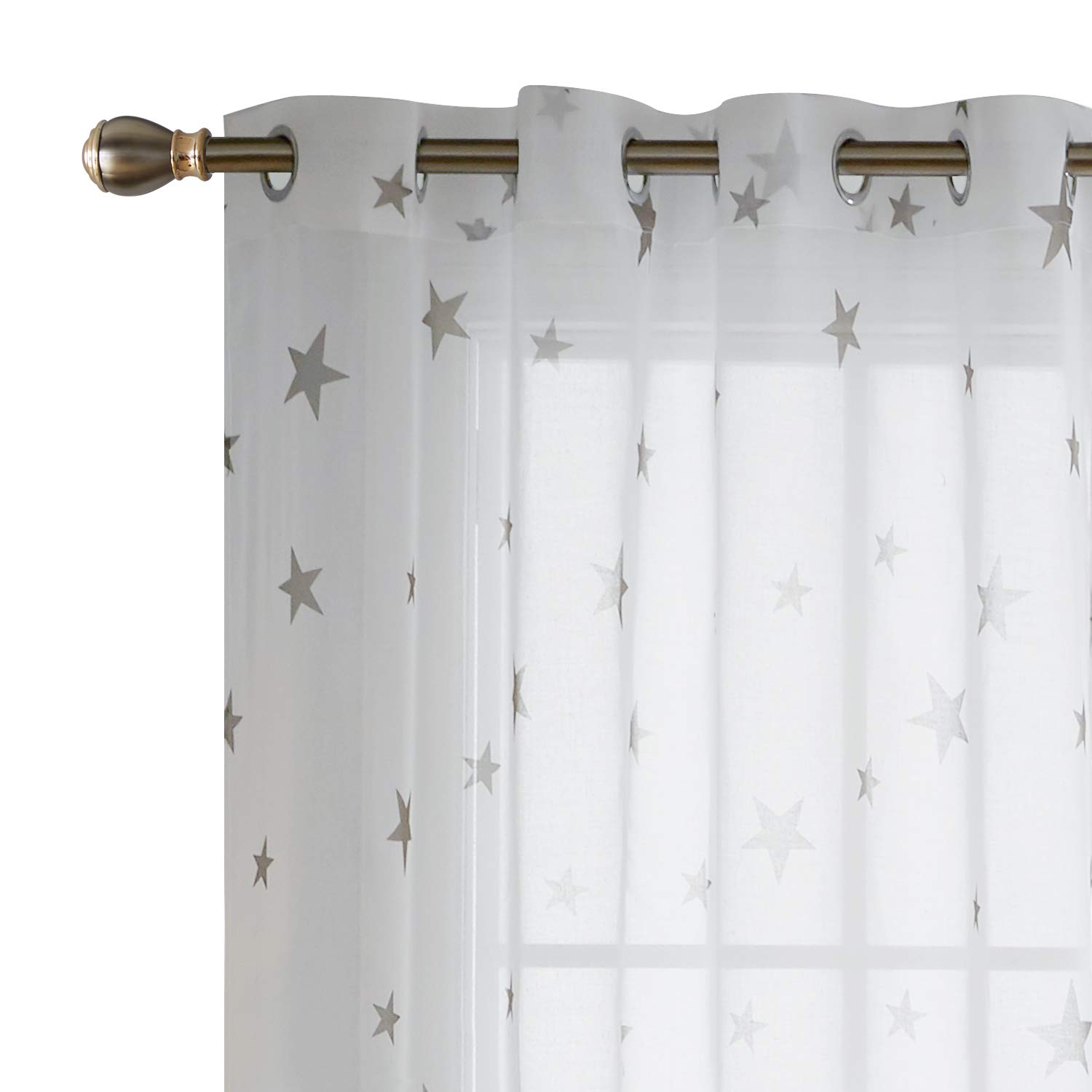 Deconovo White Sheer Curtains 84 Inch Length Grommet Voile Drapes for Living Room - Light Taupe Star Pattern - 2 Panels (52 x 84 Inch) - Elegant Window Treatment for Home Decor & Sun Protection