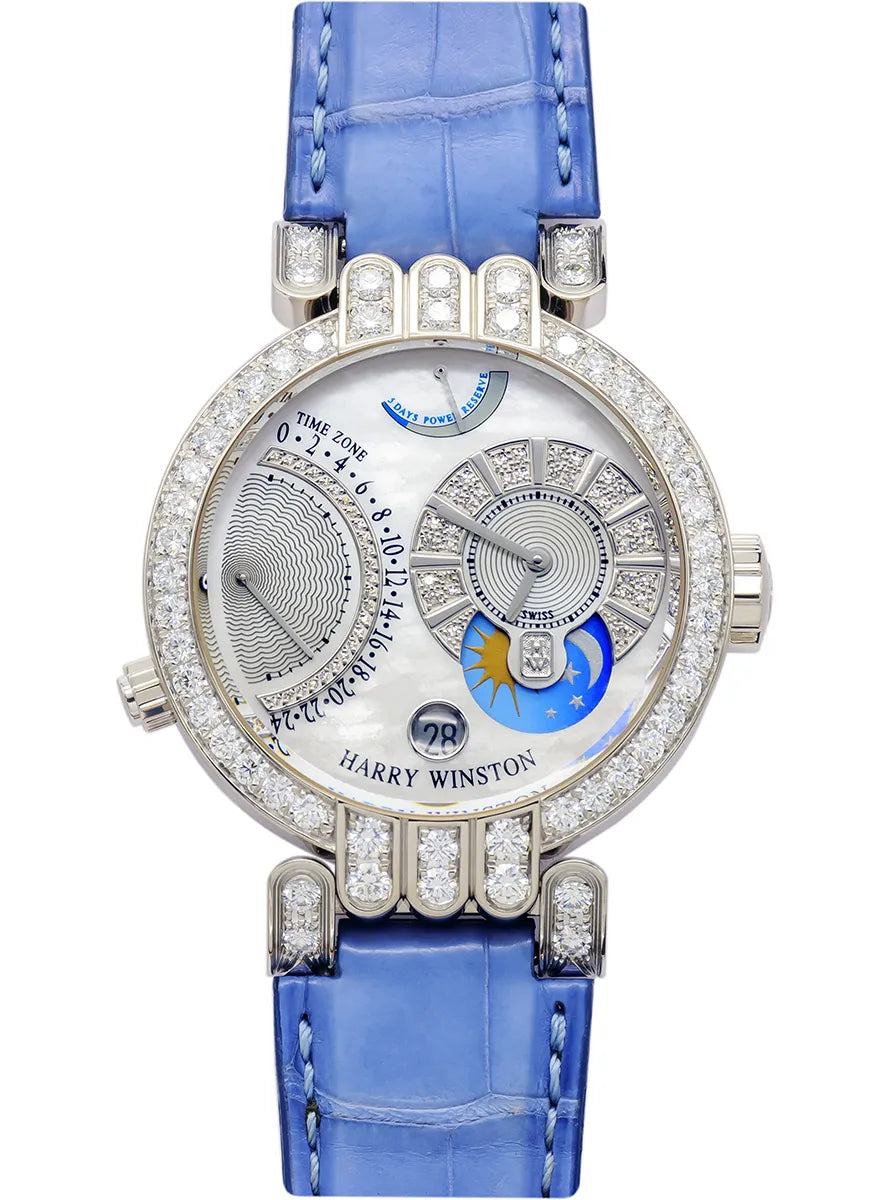 Harry Winston Premier Excenter Timezone 18K White Gold Diamond Ladies Watch - Luxury Women's Timepiece for Formal Events & Special Occasions