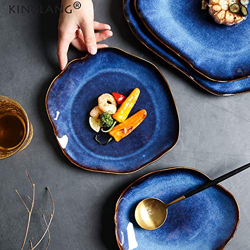 Nordic Ceramic Salad Plates Set of 4 - Handmade Irregular Dinner Plates with Kiln Glaze - Perfect for Salad Serving, Appetizer Dishes & Modern Tableware Decor