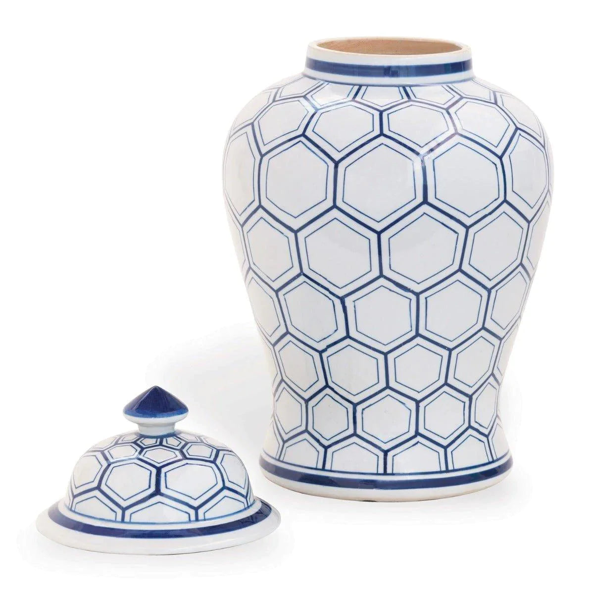 Blue and White Honeycomb Porcelain Temple Jar with Lid - Handcrafted Ceramic Vase for Home Decor, Wedding Centerpiece & Boho Style Interior Design