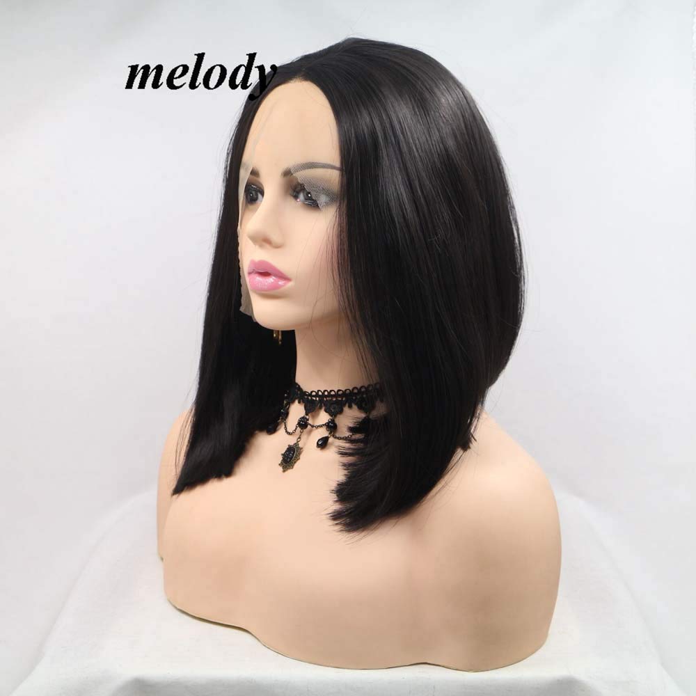 Natural Black Synthetic Lace Front Wig - Short Bob Straight Hair 14