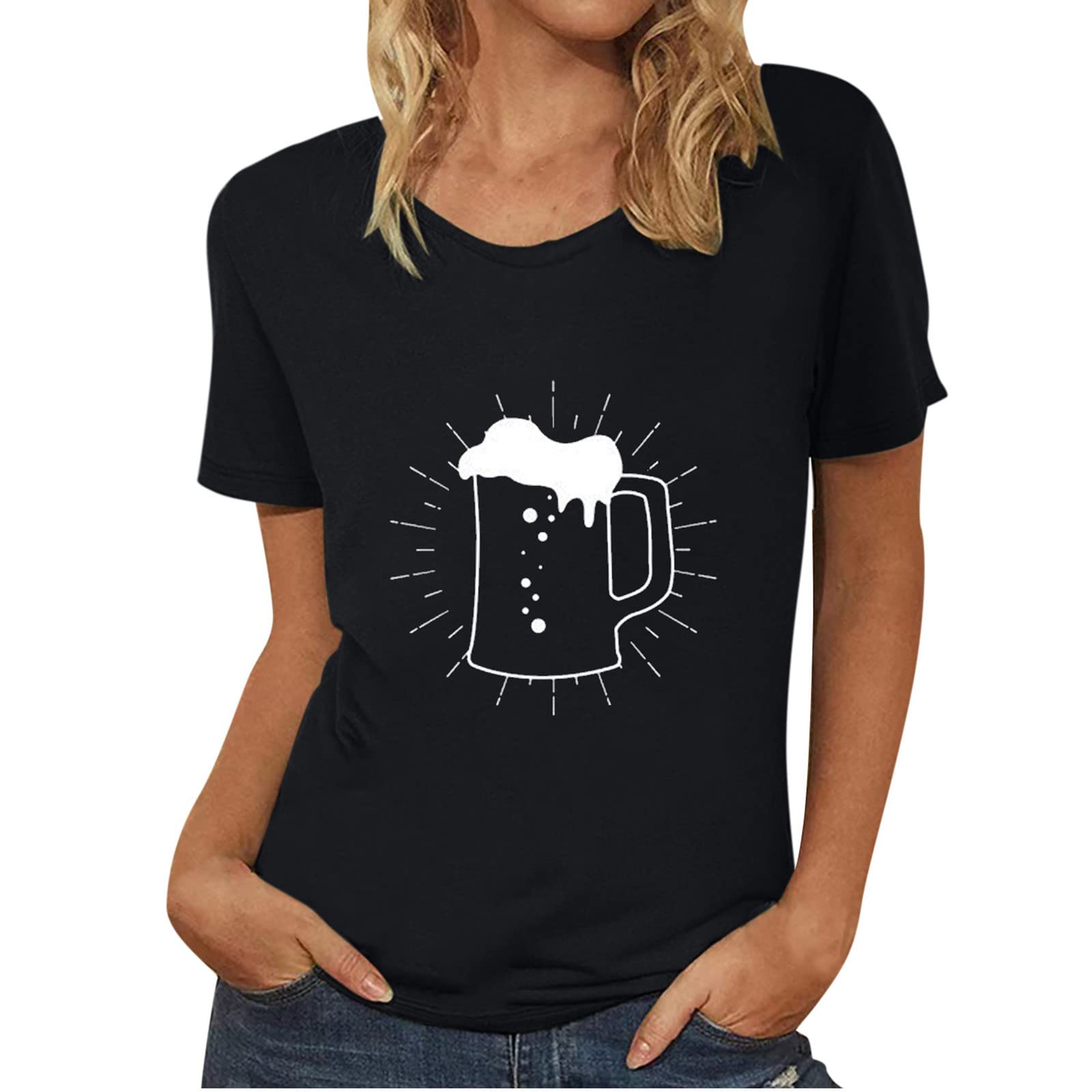 Women's Cute Summer Graphic Tees - Round Neck Short Sleeve Casual Tops for Oktoberfest & Everyday Wear | German-Themed Printed T-Shirts for Festivals, Parties and Casual Outfits