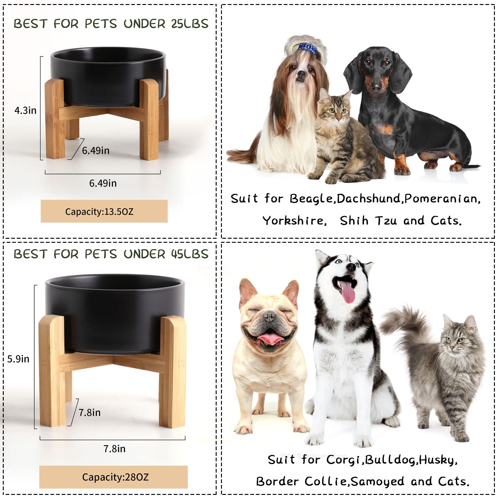 Petygooing Elevated Ceramic Dog Bowl for Small Dogs & Cats - 13.5oz (1.7 Cups) Anti-Slip Rubber Base Pet Food & Water Dish with Stand - Perfect for Puppies, Kittens & Small Breeds Feeding at Home or Travel