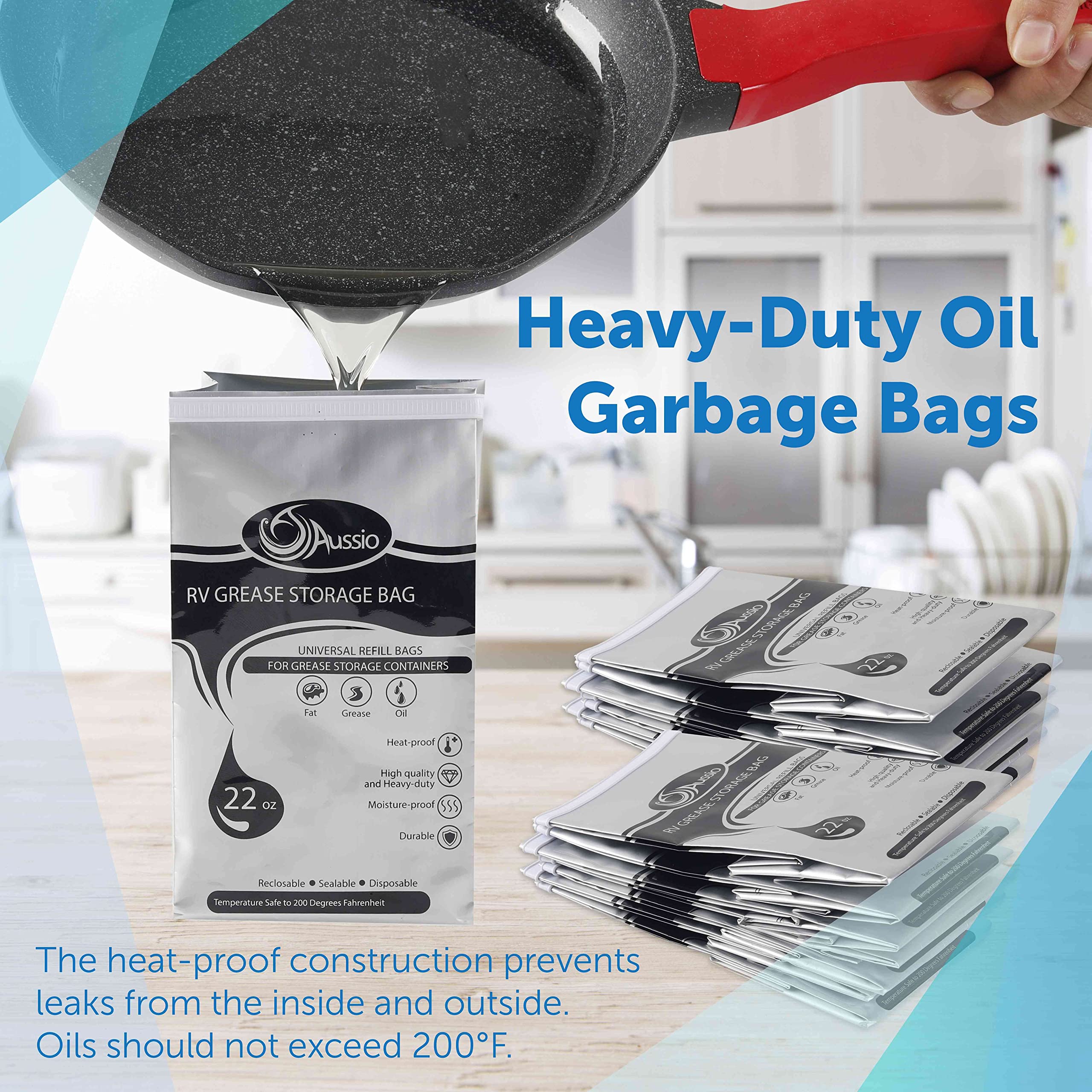 (15 Pack) Disposable Grease Storage Bags - High Heat Resistant Up to 200℉ | Oil Disposal Bags for Kitchen, RV & Outdoor Cooking | Leak-Proof Grease Containers for Frying, Grilling & Deep Frying