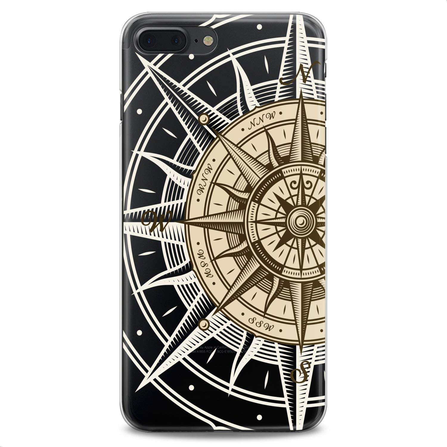 Premium TPU Phone Case for iPhone 16/15/14/13/12/11 Pro Max/Plus/Mini/XS/XR/X/8/7/6/5/SE - Compass Art Map Design in East/West/South/North Theme - Flexible Silicone Protective Cover in White/Clear/Beige - Perfect for Travel & Outdoor Adventures