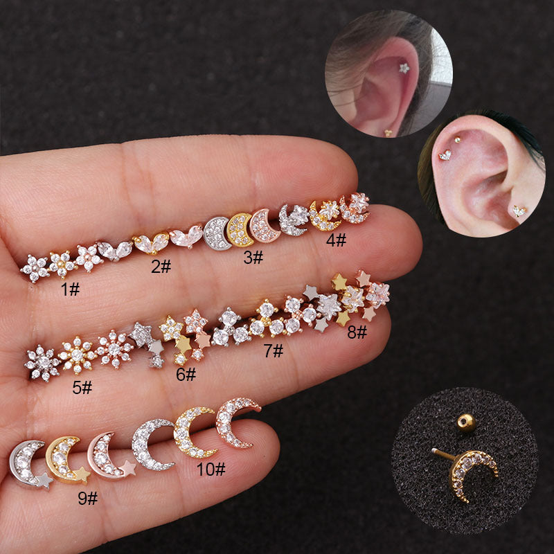 20G Rose Gold Celestial Star Tragus Ball Back Stud Earrings for Women | Hypoallergenic Cartilage Piercing Jewelry | Perfect for Daily Wear, Parties & Special Occasions
