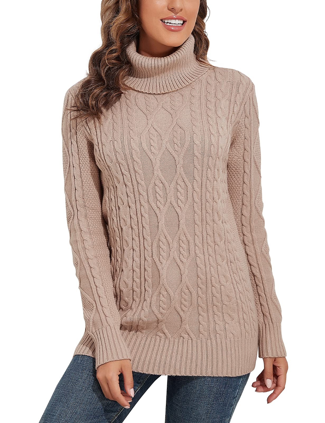 PrettyGuide Women's Long Turtleneck Sweater - Plus Size Cable Knit Tunic Top for Winter | Cozy Warm Pullover for Office, Casual Outfits & Holiday Gatherings