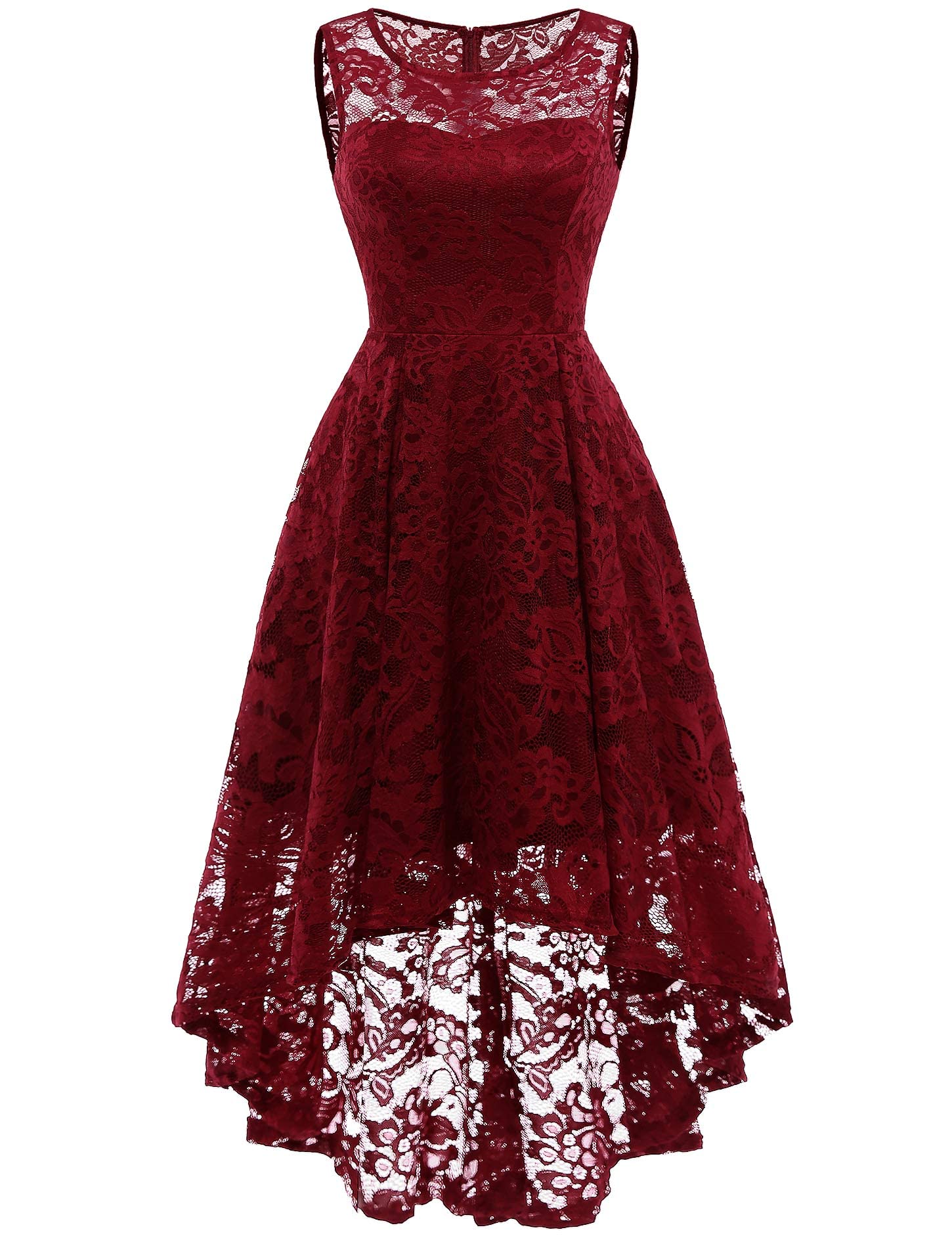 MUADRESS Women's Vintage Floral Lace Sleeveless Hi-Lo Cocktail Dress - Elegant Formal Swing Dress for Evening Parties, Weddings & Special Occasions