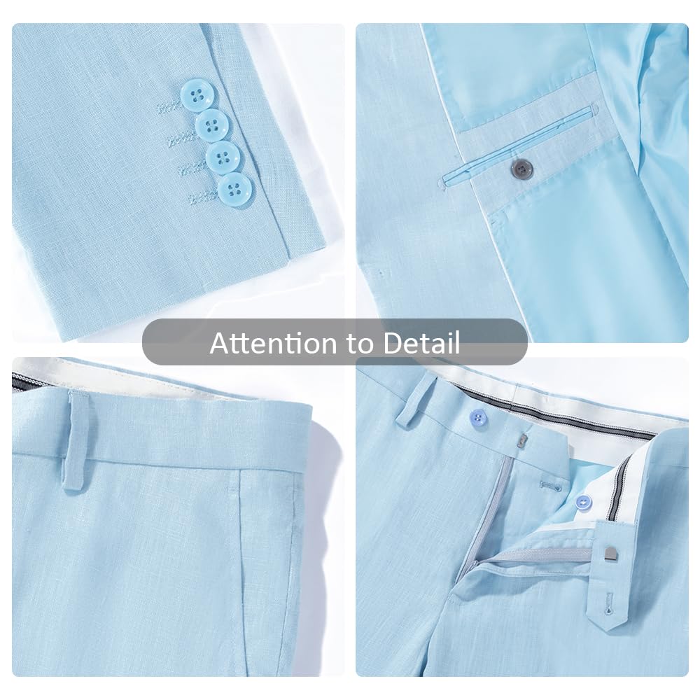 Premium Men's 2-Piece 100% Linen Slim Fit Suit Set with Two-Button Blazer & Dress Pants | Breathable Business Attire for Weddings, Office & Summer Events