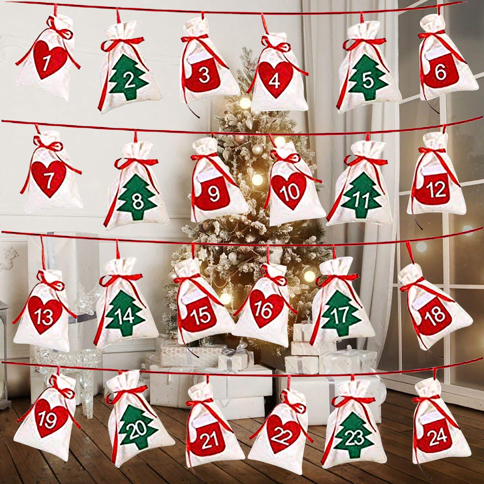 24 Days Christmas Advent Calendar Bags Set with Numbers - Burlap Drawstring Countdown Gift Bags for DIY, Candy Storage & Party Decorations | Perfect for Holiday Countdowns, Gift Giving & Christmas Decor