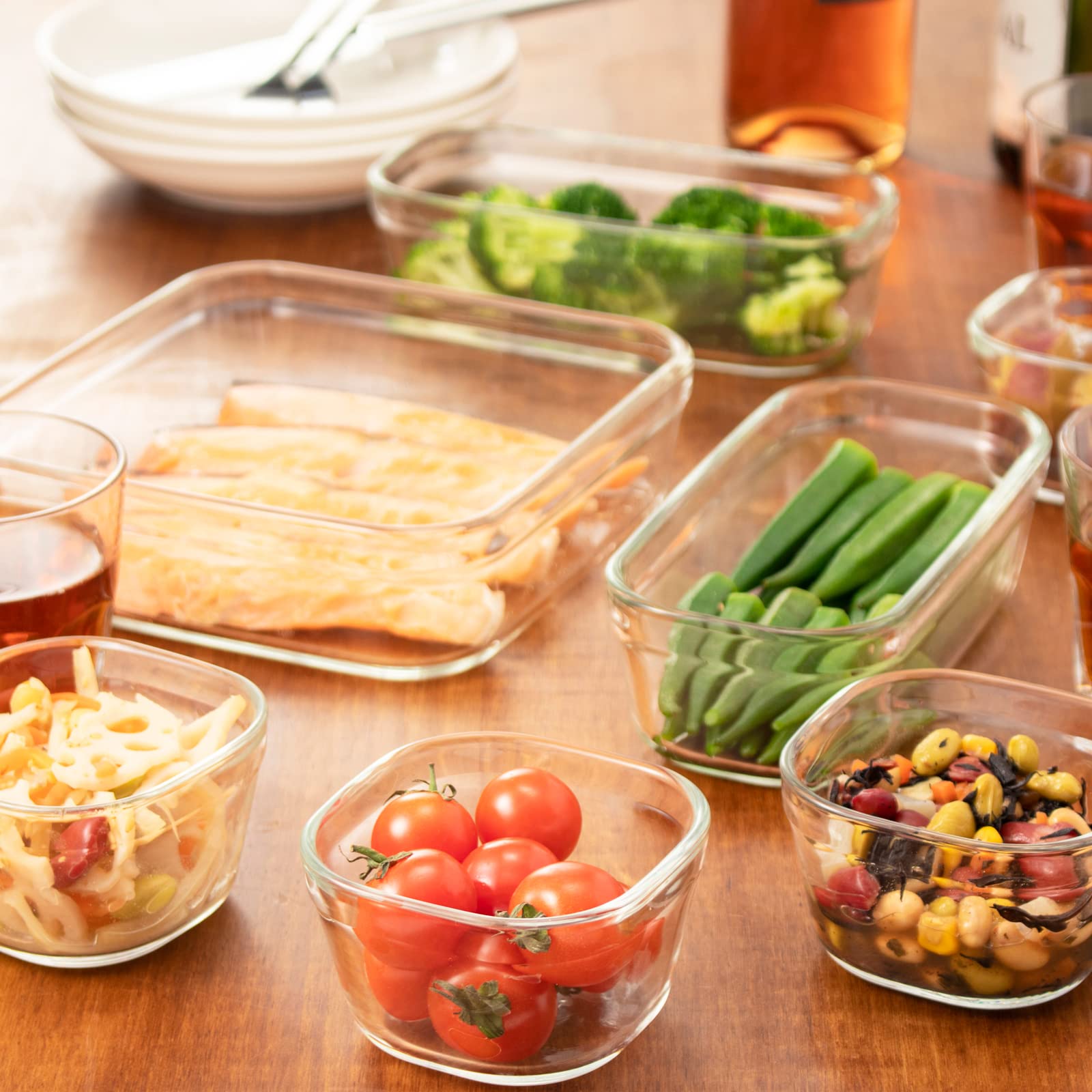 iwaki PC-PRN4G42 Heat Resistant Glass Food Storage Container Set - Olive Green, Microwave & Freezer Safe, Perfect for Meal Prep, Leftovers & Pantry Organization (Mini Pack & Range System)