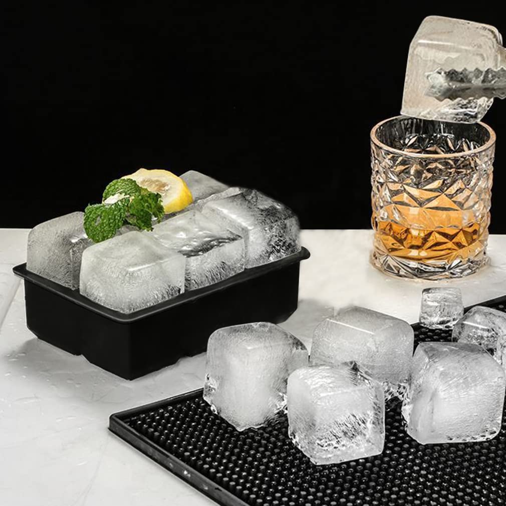 ROTTAY Ice Cube Trays (2-Pack) - Sphere Ice Ball Maker with Lid & Large Square Ice Cube Tray for Whiskey, Cocktails, and Homemade Drinks - Perfect for Chilling Beverages at Home, Parties, and Bars - Black