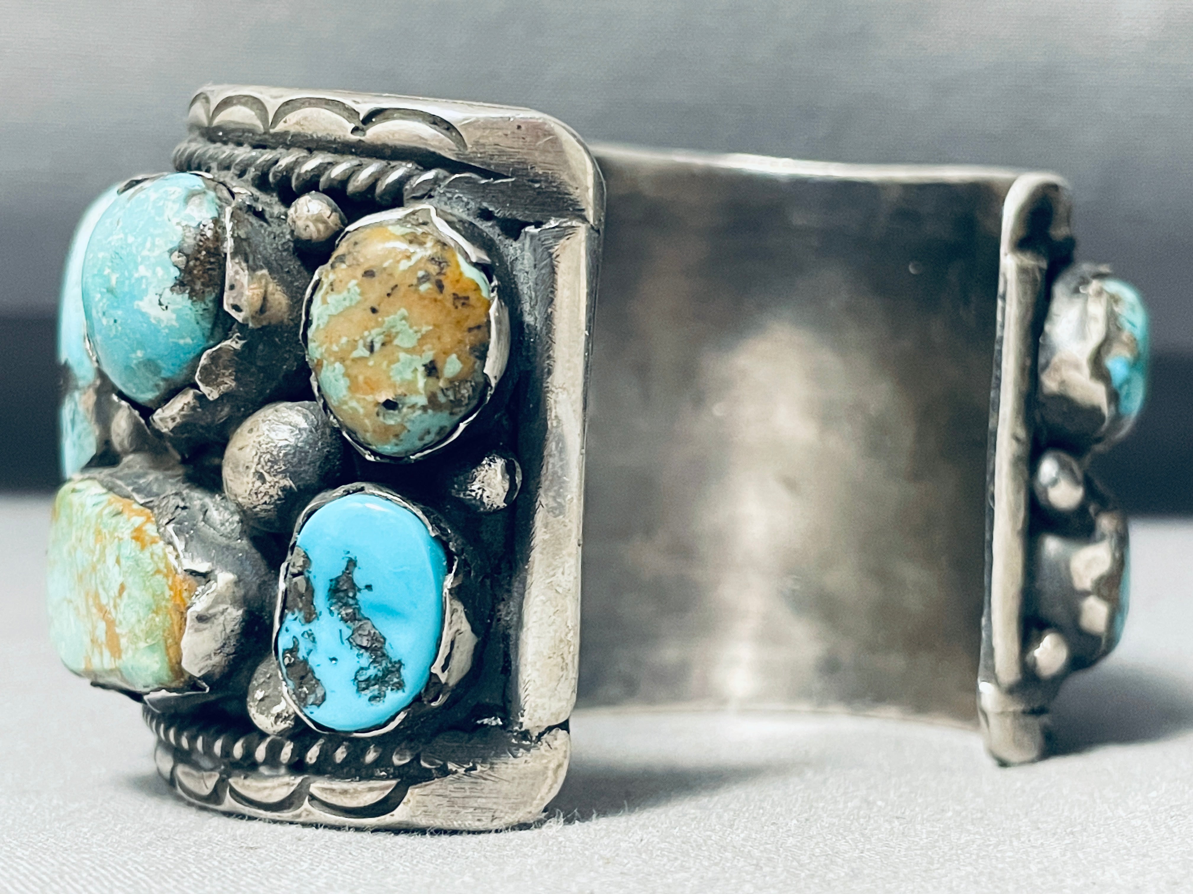 174 Gram Monster Men's Vintage Native American Navajo Turquoise Sterling Silver Bracelet - Handmade Southwest Jewelry for Gifts, Boho Fashion & Tribal Style Accessories