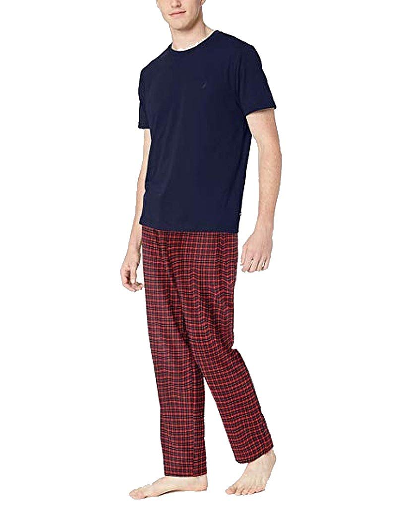Nautica Men's Short Sleeve Top & Soft Flannel Pajama Pants Set - Comfortable Sleepwear for Lounge & Nighttime Relaxation