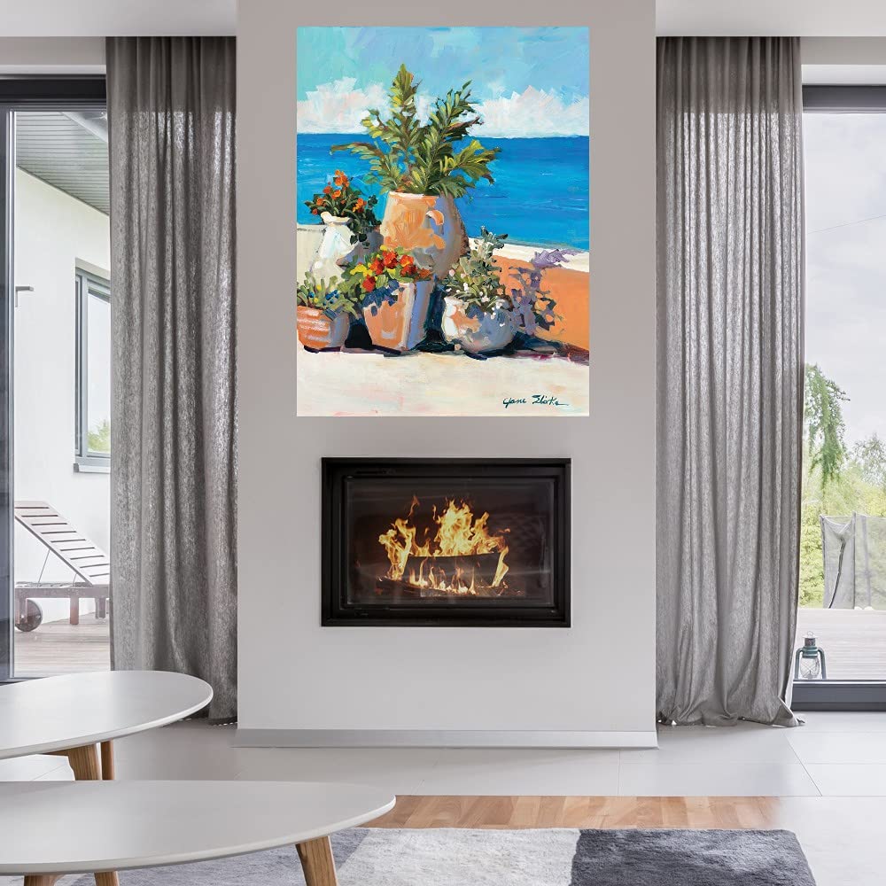 Coastal Greenery Canvas Wall Art - Hand Painted by Artist Jane Slivka - 32x43 Inch Ready to Hang Painting for Living Room, Bedroom & Office Decor - Beach House Style Home Décor for Coastal, Nautical & Boho Interiors