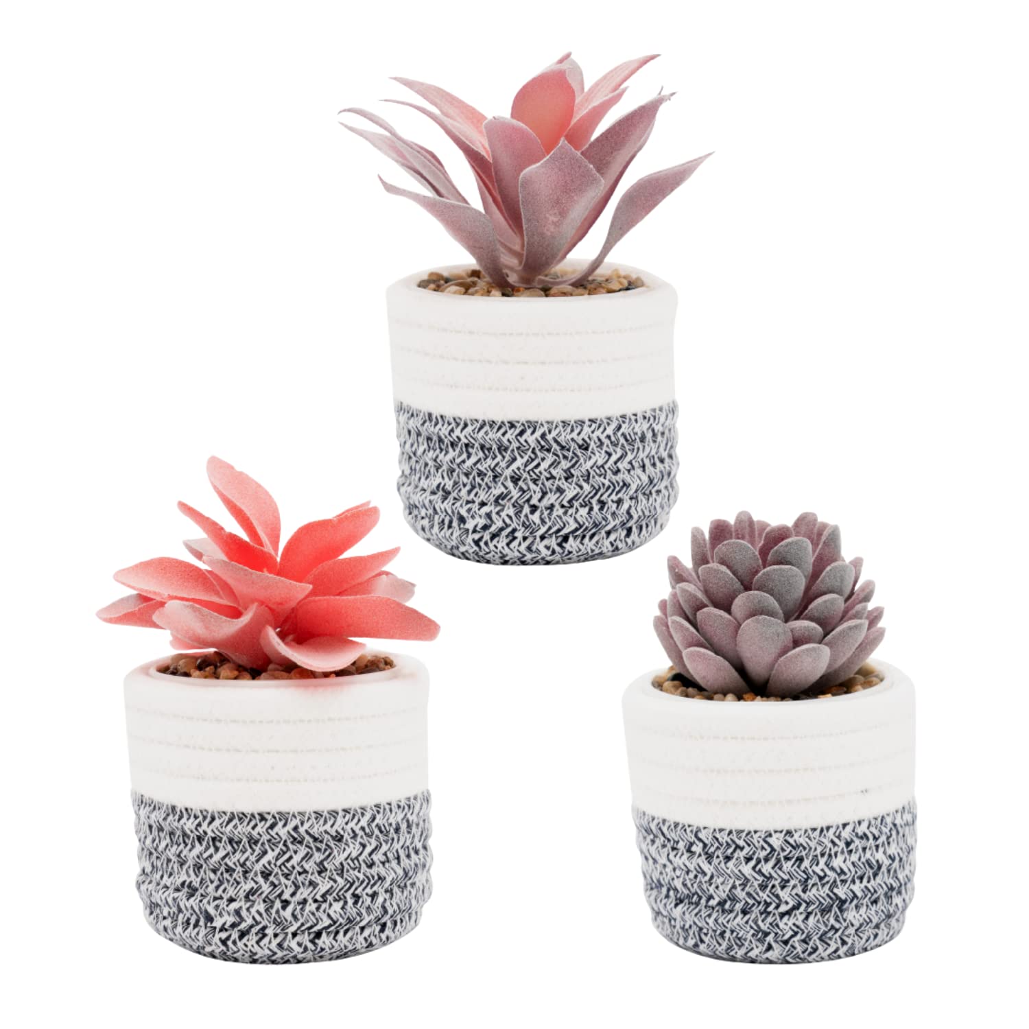 3Pcs Fake Succulent Plants in Boho Rope Basket Set - Farmhouse Faux Cactus Decor for Home, Office, Bedroom, Bathroom, Kitchen & Shelf - Perfect for Boho, Farmhouse & Modern Interior Design Styles