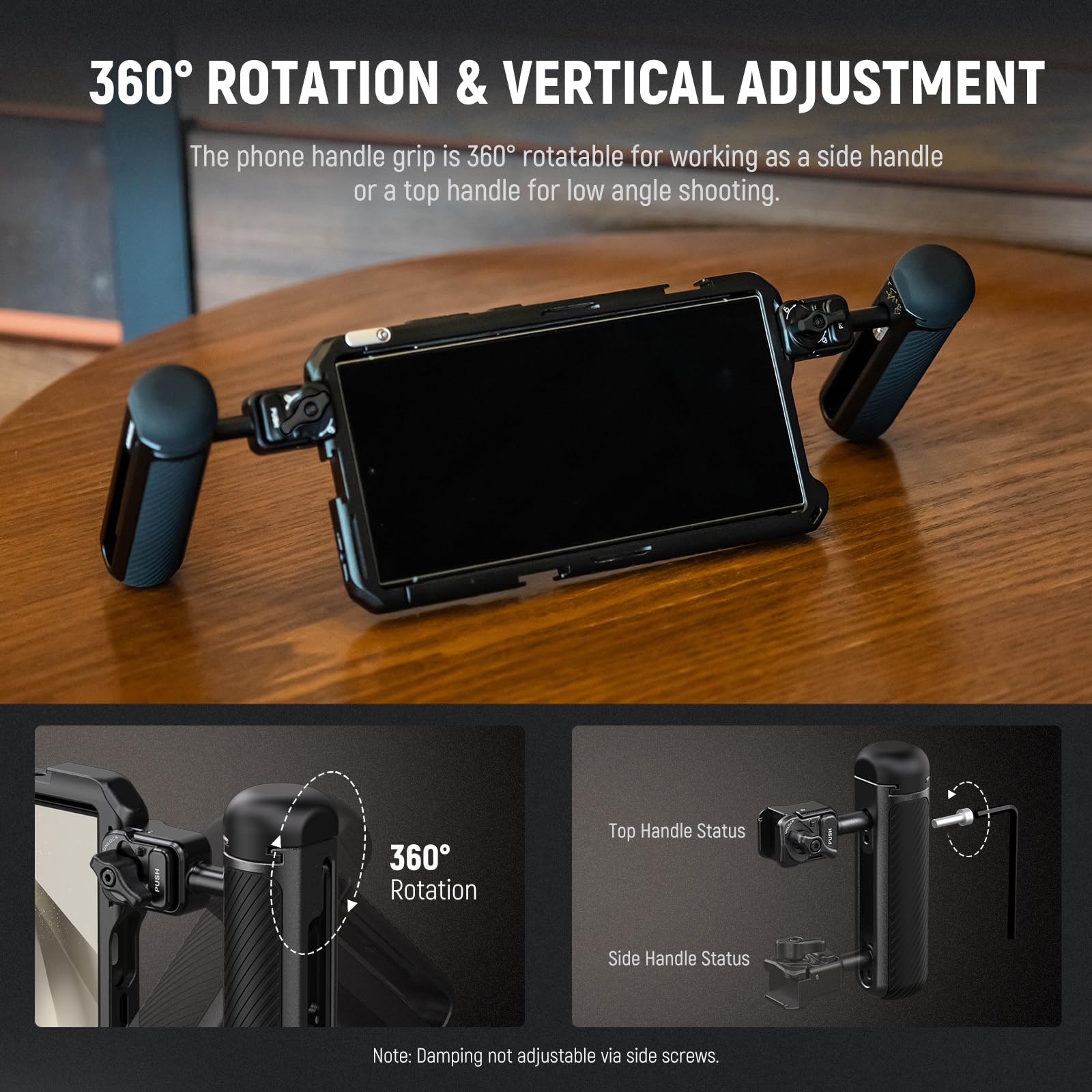 NEEWER Quick Release Side Handle for Phone Cage - Compatible with iPhone 16 Pro/16 Pro Max (PA073/PA074), Samsung S24 Ultra (PA042) - Anti-Slip Pin, Black Lock, Cold Shoe Mount - Perfect for Vlogging, Live Streaming & Mobile Filmmaking (PA045B)