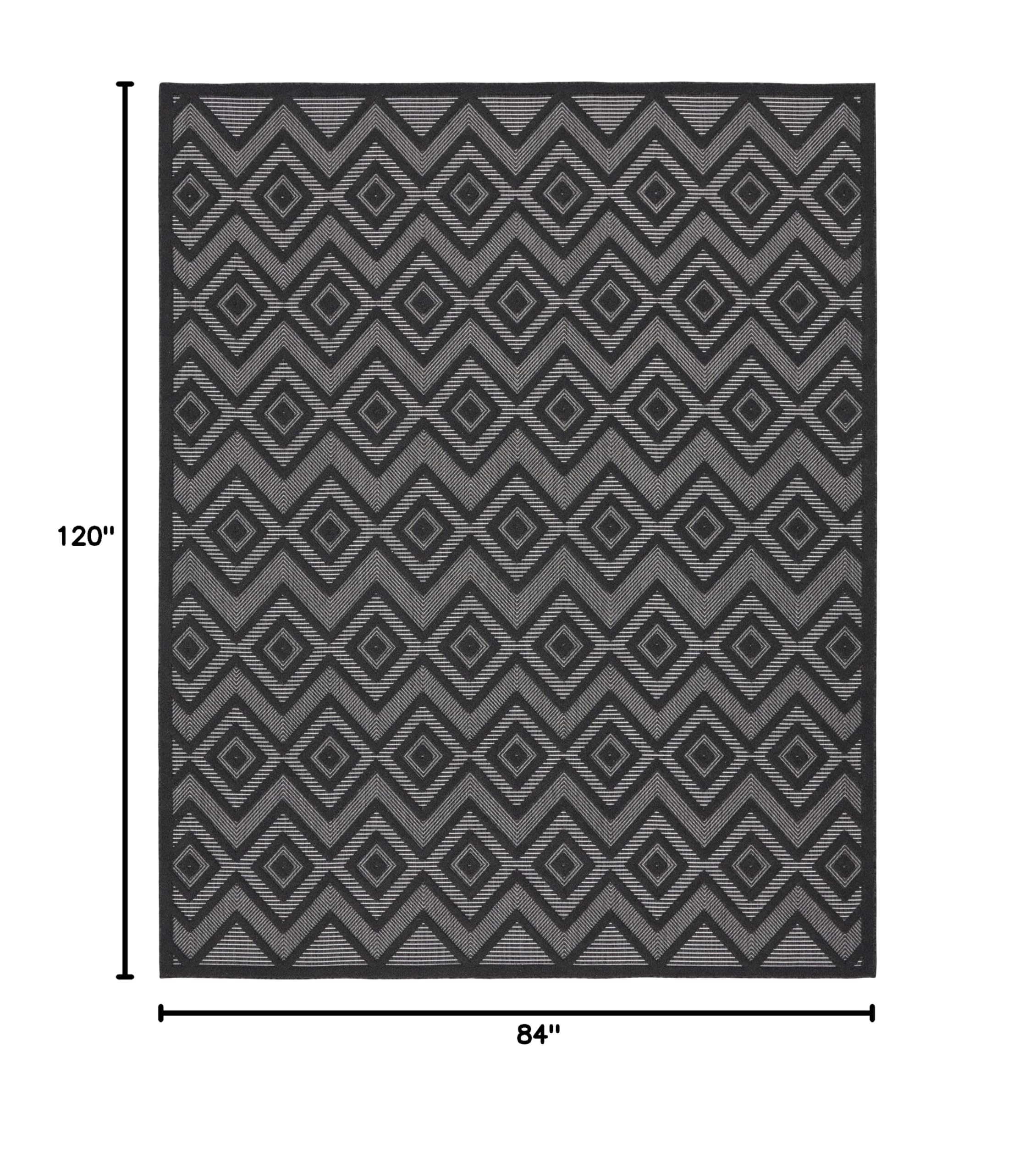 Nourison 7' x 10' Indoor/Outdoor Area Rug - Charcoal/Black, Non-Shedding & Easy to Clean - Perfect for Living Room, Bedroom, Dining Room, Deck, Patio & High Traffic Areas (7x10) - Durable & Stylish Home Decor for Year-Round Use