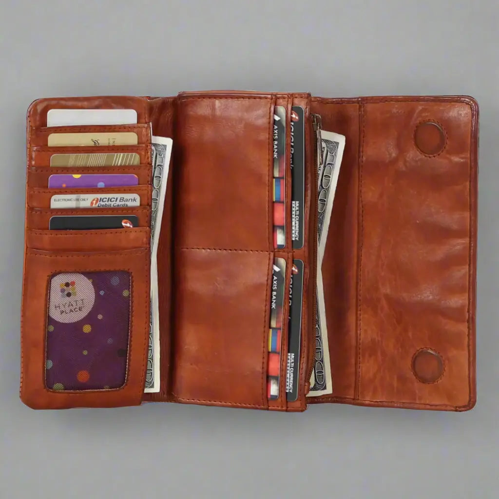 MET Women's Magnetic Closure Trifold Leather Wallet - Slim RFID Blocking Credit Card Holder for Everyday Use & Travel