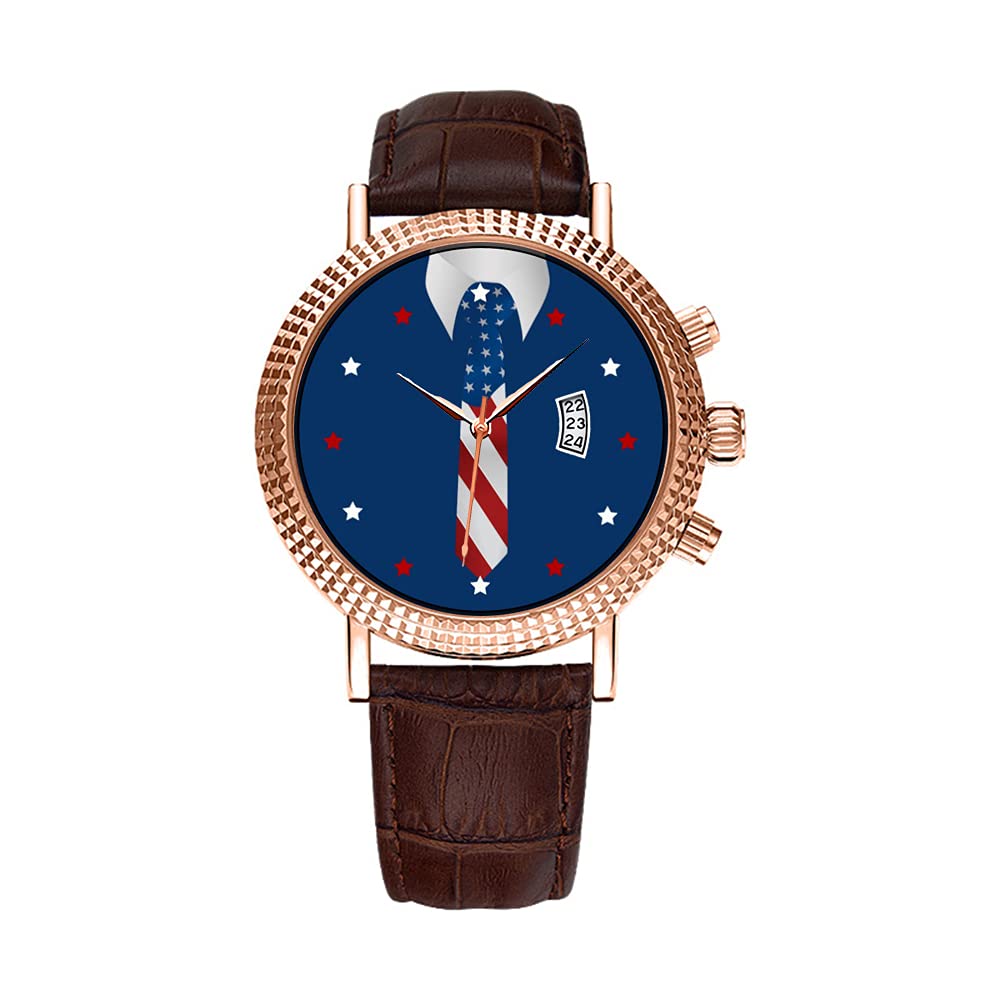 Luxury Rose Gold Men's Watch - Waterproof Quartz with Leather Band for Business & Patriotic Style