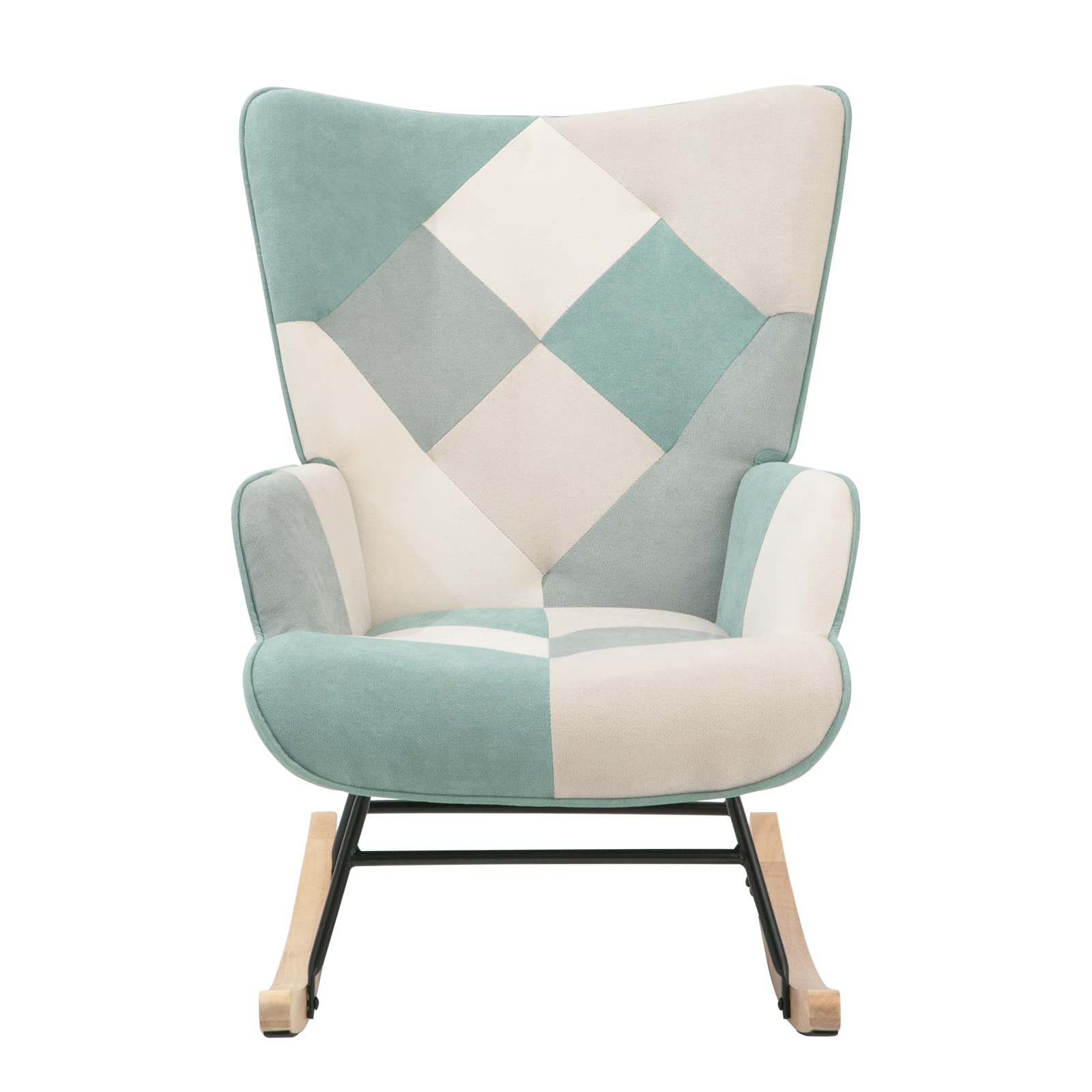 HomVent Upholstered Rocking Chair - Mid Century Modern Fabric Rocker with Tall Back & Wood Base | Comfortable Nursery Chair & Accent Armchair for Adults & Kids | Perfect for Living Room, Bedroom, Nursery & Relaxation Spaces