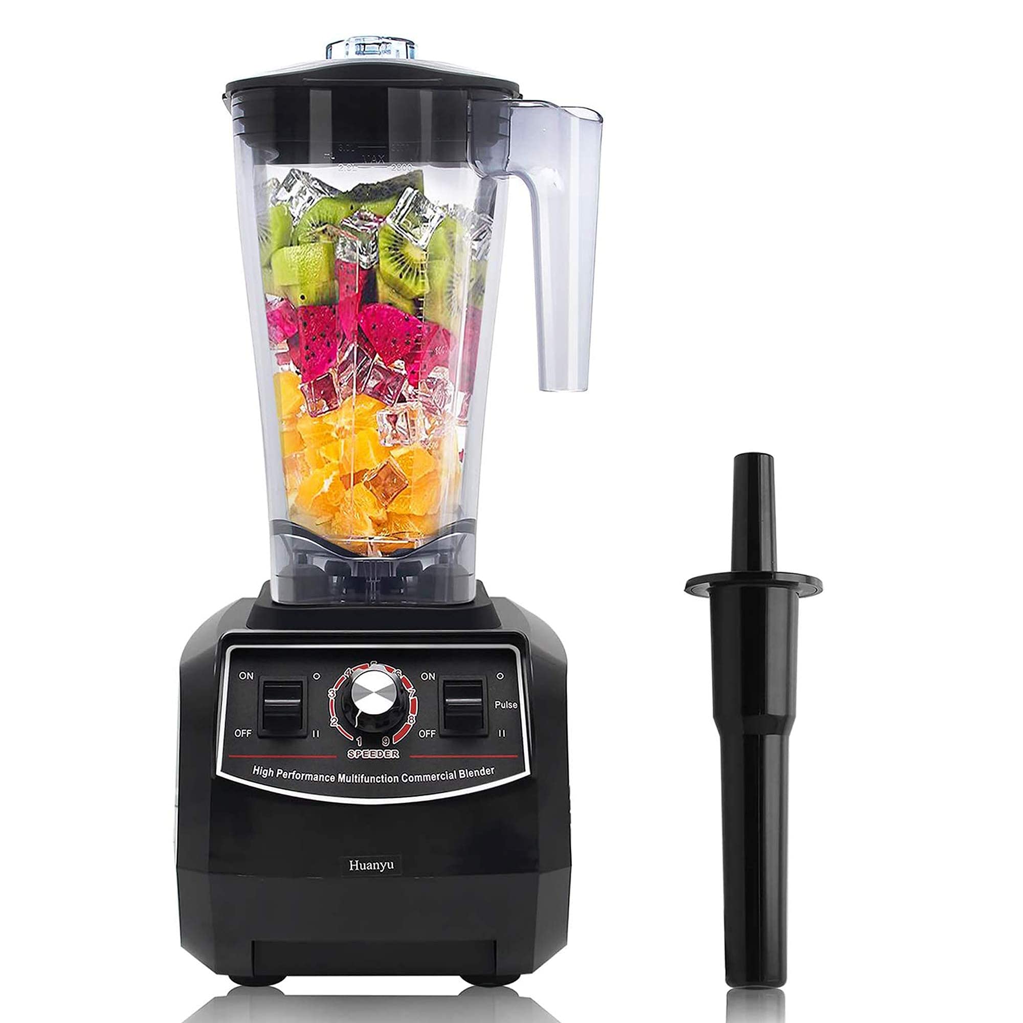 Huanyu 2200W Professional Countertop Blender - 100 oz Large Capacity, Variable Speed & Pulse Function - Perfect for Smoothies, Ice Crushing, Soup Making, Frozen Desserts - Ideal for Home & Commercial Use (220V Euro Plug, Black) - Great for Restaurants, Cafes & Healthy Kitchens