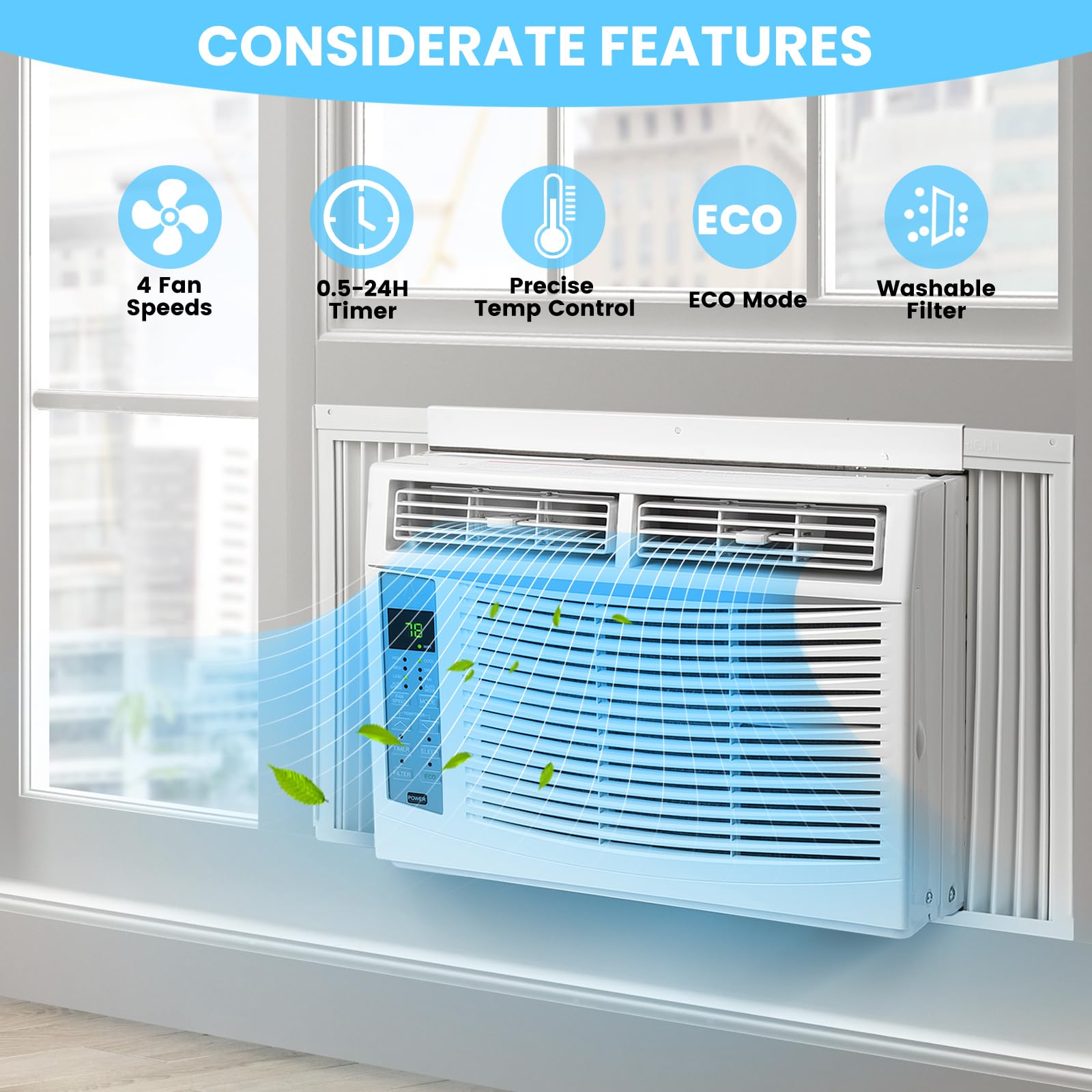 6000 BTU Window Air Conditioner - Fast Cooling for 250 Sq.Ft Rooms, 115V Remote & App Controlled, 50dB Low Noise, Easy Installation - Perfect for Bedrooms, Offices & Small Spaces