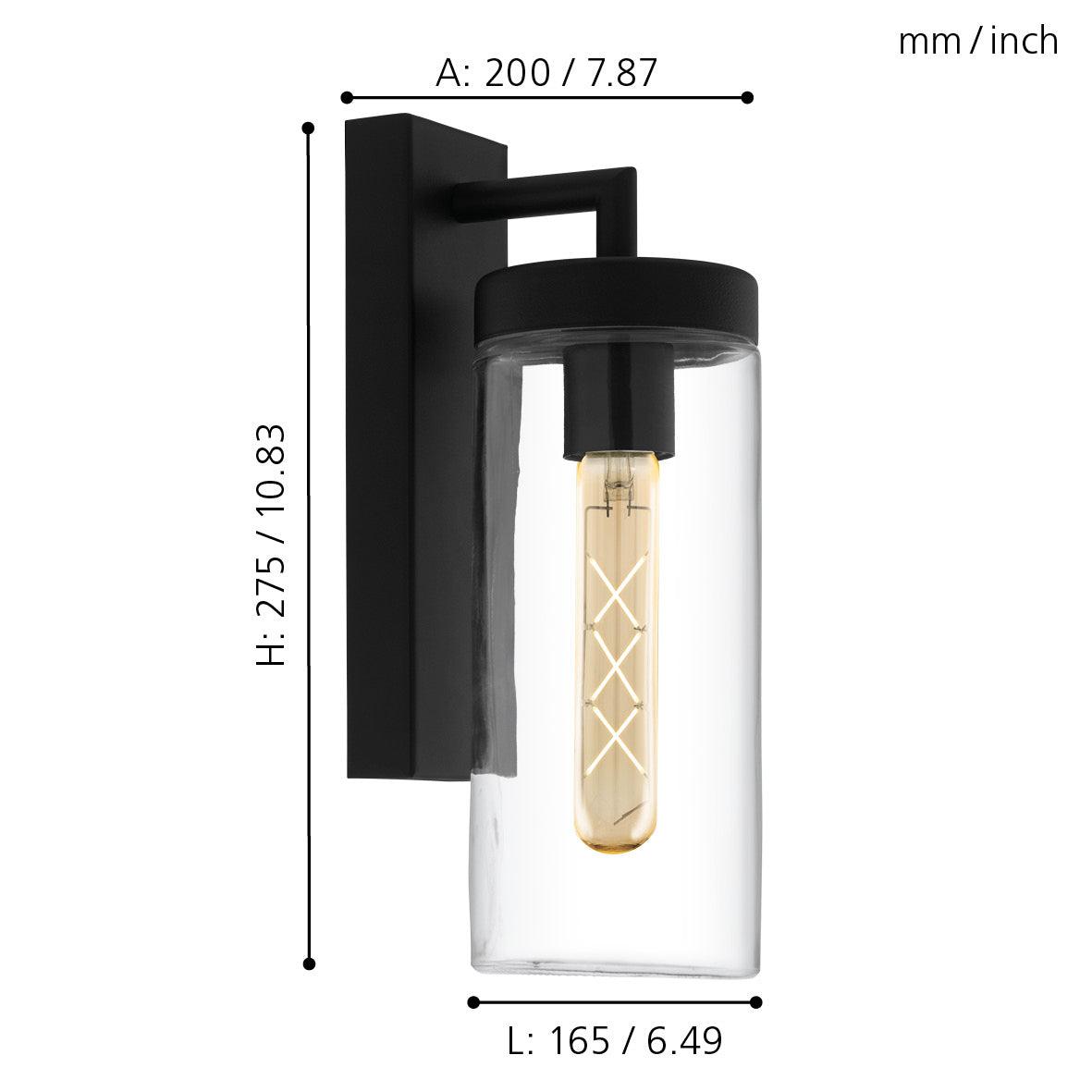 Eglo Bovolone IP44 Black Outdoor Wall Light with Glass Shade - Weatherproof Exterior Lighting for Patio, Garden, Porch, and Entryway