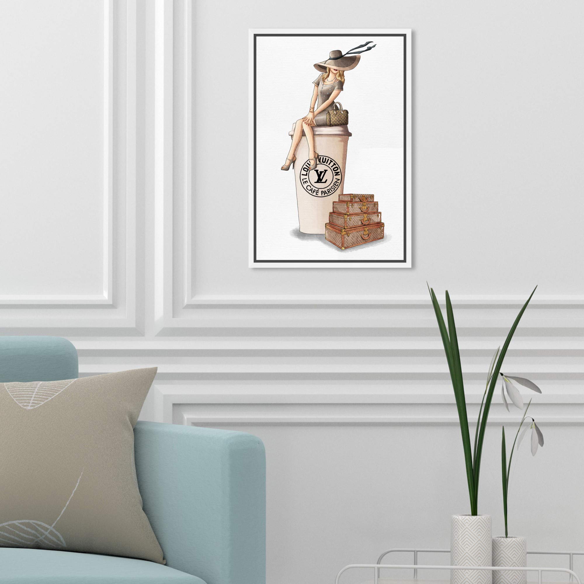 Oliver Gal Artist Co. 'Cafe au Lait Paris' Fashion Wall Art Print - 10x15 Inch Brown Framed Canvas - Handbag & Home Decor - Perfect for Living Room, Bedroom or Office Décor