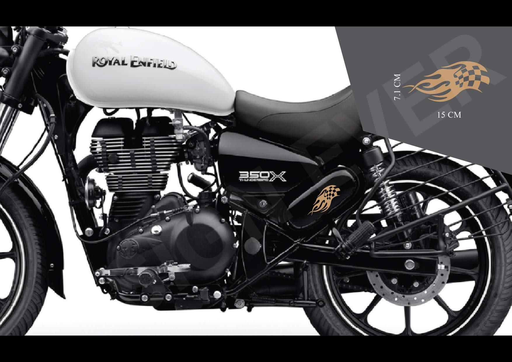 Royal Enfield Thunderbird 350 Motorcycle Decals - High-Quality Vinyl Stickers for Bike Tank, Tool Box & Side Covers - Sport Racing Logo Design (15cm x 7.1cm, Pack of 2, Gold) - Perfect for Customizing Motorcycles & Adding Personal Style