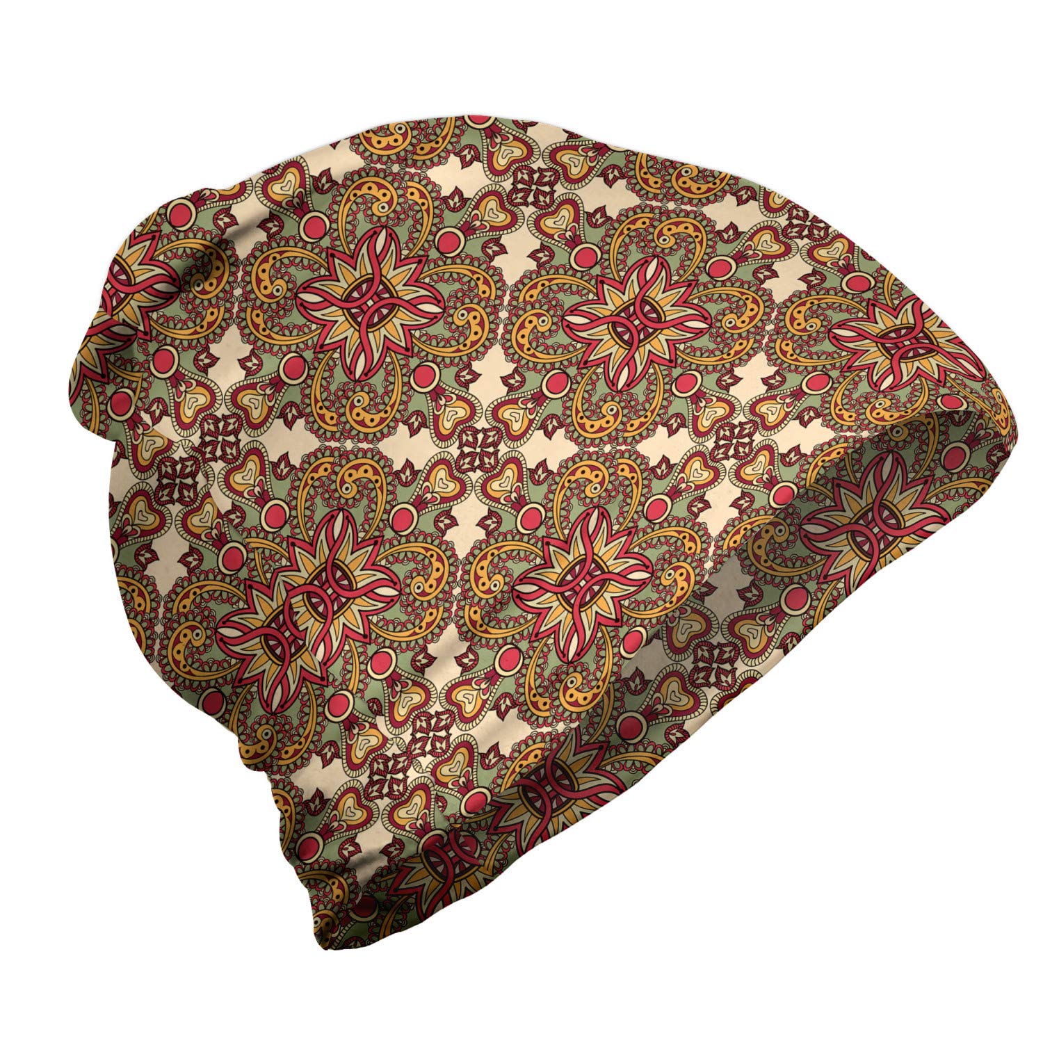 Ambesonne Unisex Knit Beanie Hat - Stylish Flora Leaves Design for Men & Women - Warm Winter Accessory for Hiking, Camping & Outdoor Activities