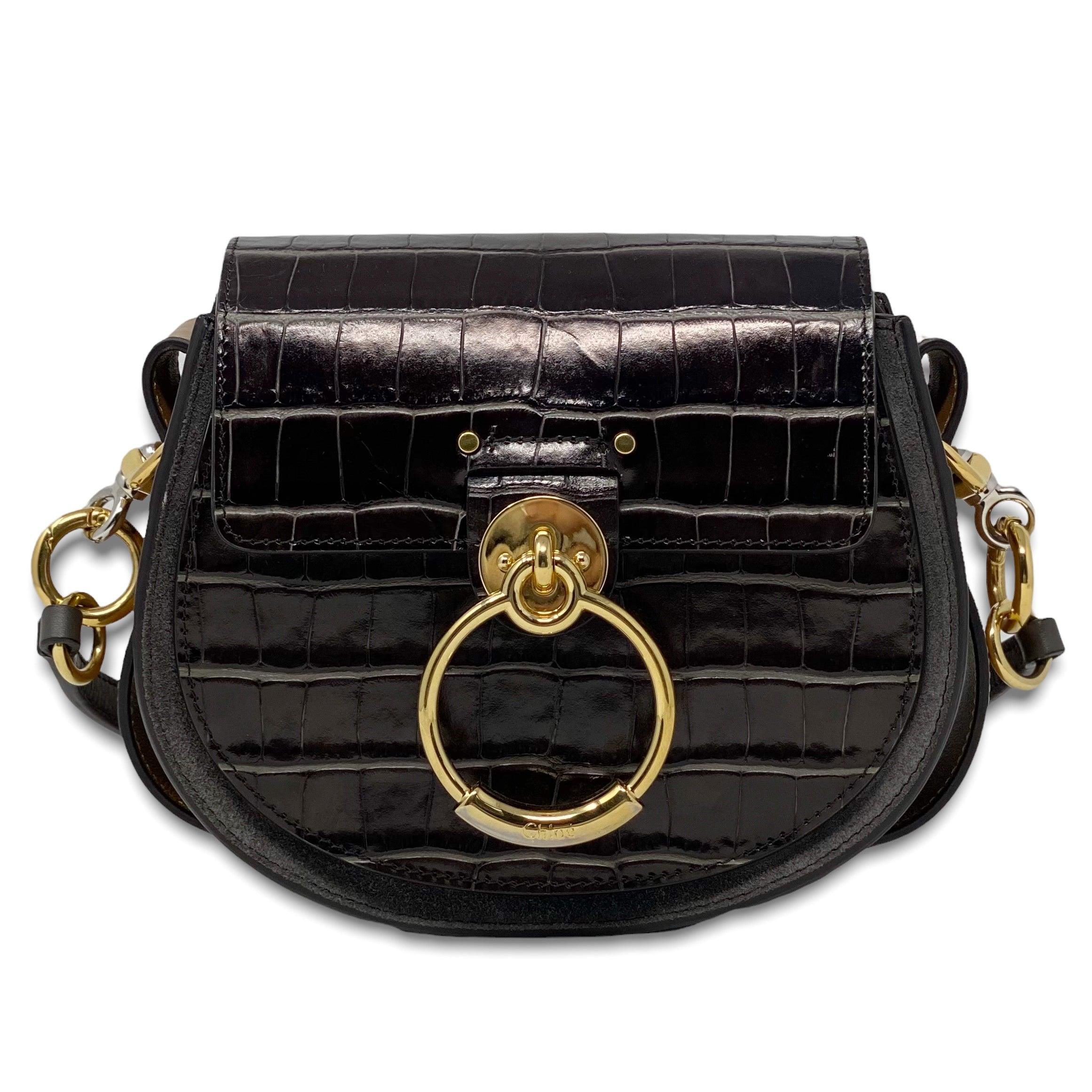 Chloé Small Tess Bag in Chocolate Croc Leather - Luxury Crossbody Purse for Women, Perfect for Date Night & Evening Events