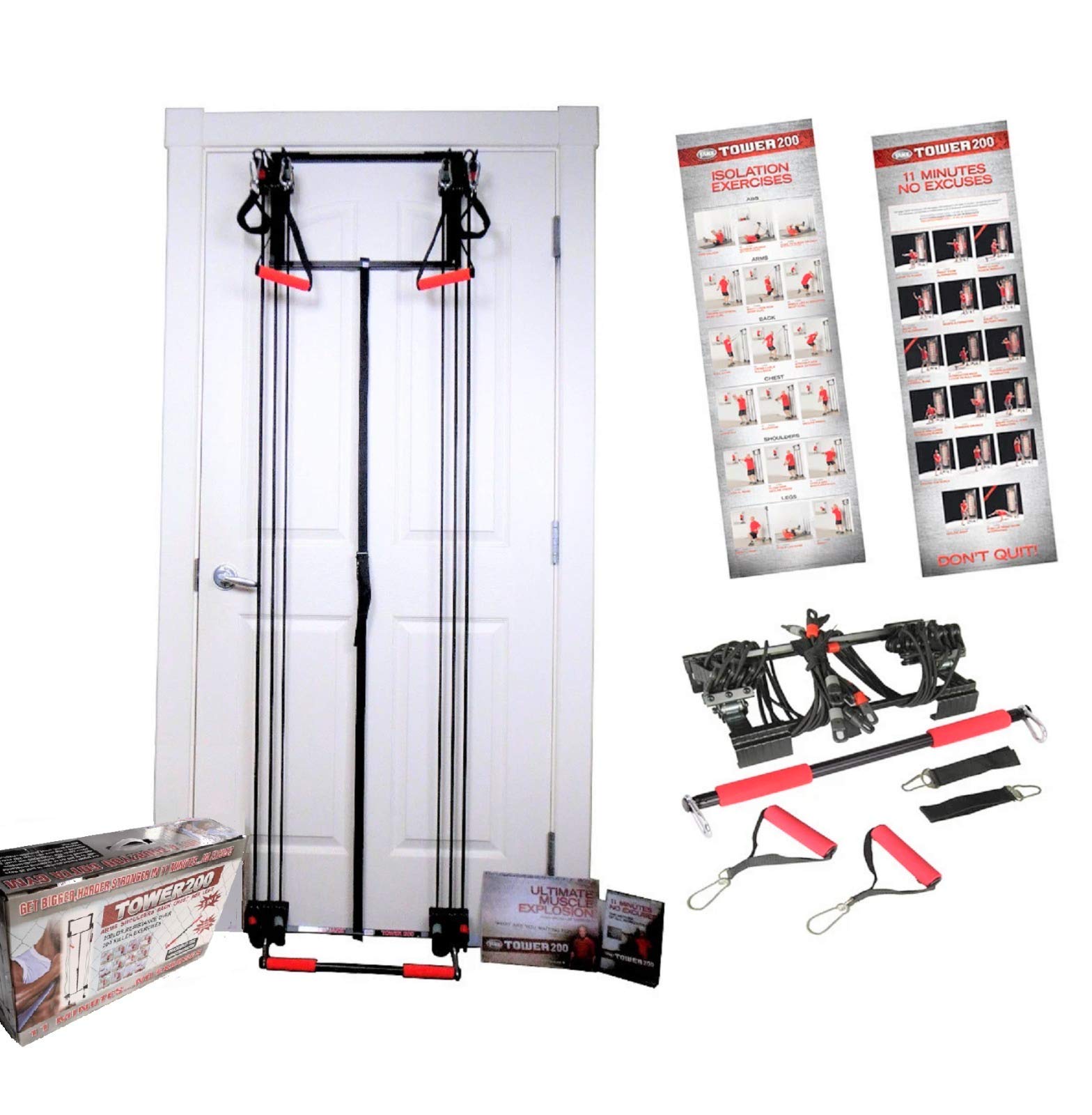 Tower 200 Complete Home Gym System - Doorway Pull Up Bar & Resistance Bands Set for Full Body Workout | Strength Training & Weight Loss Equipment for Men & Women | Perfect for Home Fitness, Body Building & Anti-Aging Exercises