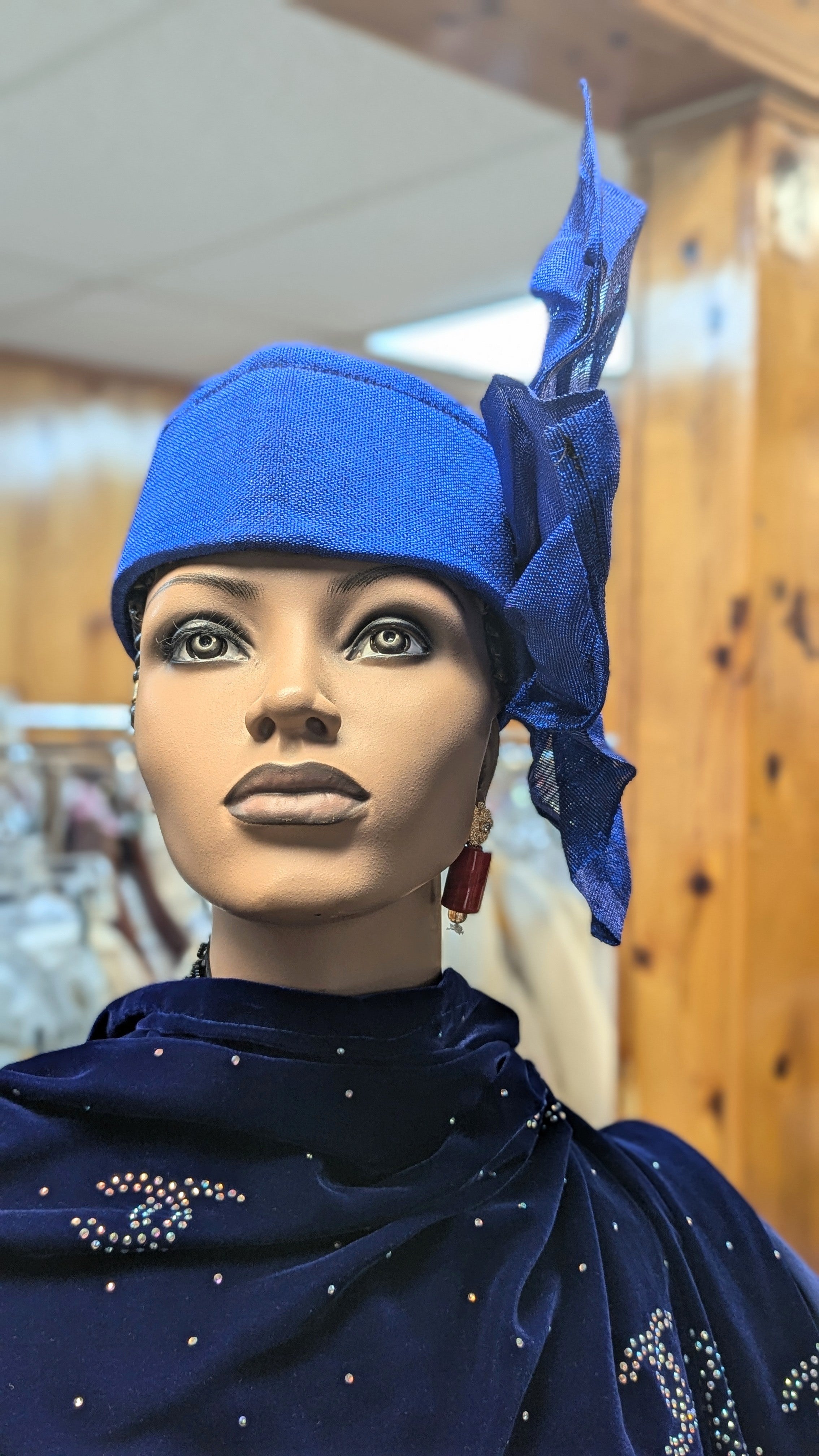 Royal Blue Aso Oke Gele Head Wrap with Large Bow - Elegant African Headpiece for Weddings, Parties & Special Occasions | Dupisie's Exquisite Emotan Collection
