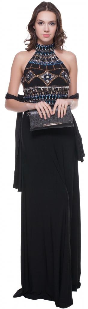 Elegant Black Rhinestone Halter Prom Dress for Women - Perfect for Evening Parties, Formal Events & Special Occasions