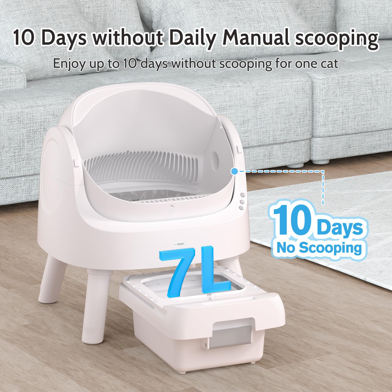 Self Cleaning Cat Litter Box - AutoScooper 11 Smart Automatic Litter Box with Open-Top Design, Includes Liners & Mat, White | Perfect for Multi-Cat Homes & Busy Pet Owners (PETPIVOT INC)