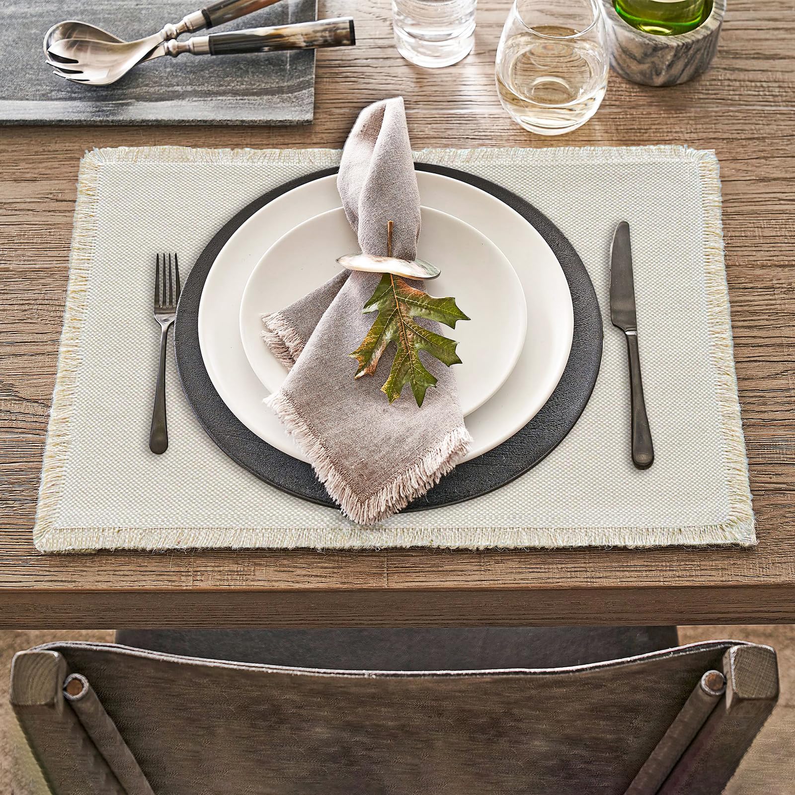 Boho Cotton Linen Placemats Set of 6 - 13