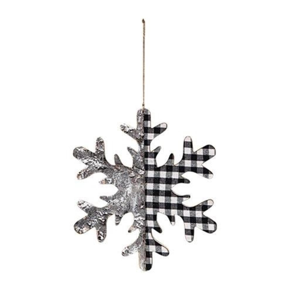 Black and White Plaid Birch Snowflake Ornament - 9.75 Inch Christmas Tree Decoration for Holiday Home Decor, Party & Gift Giving