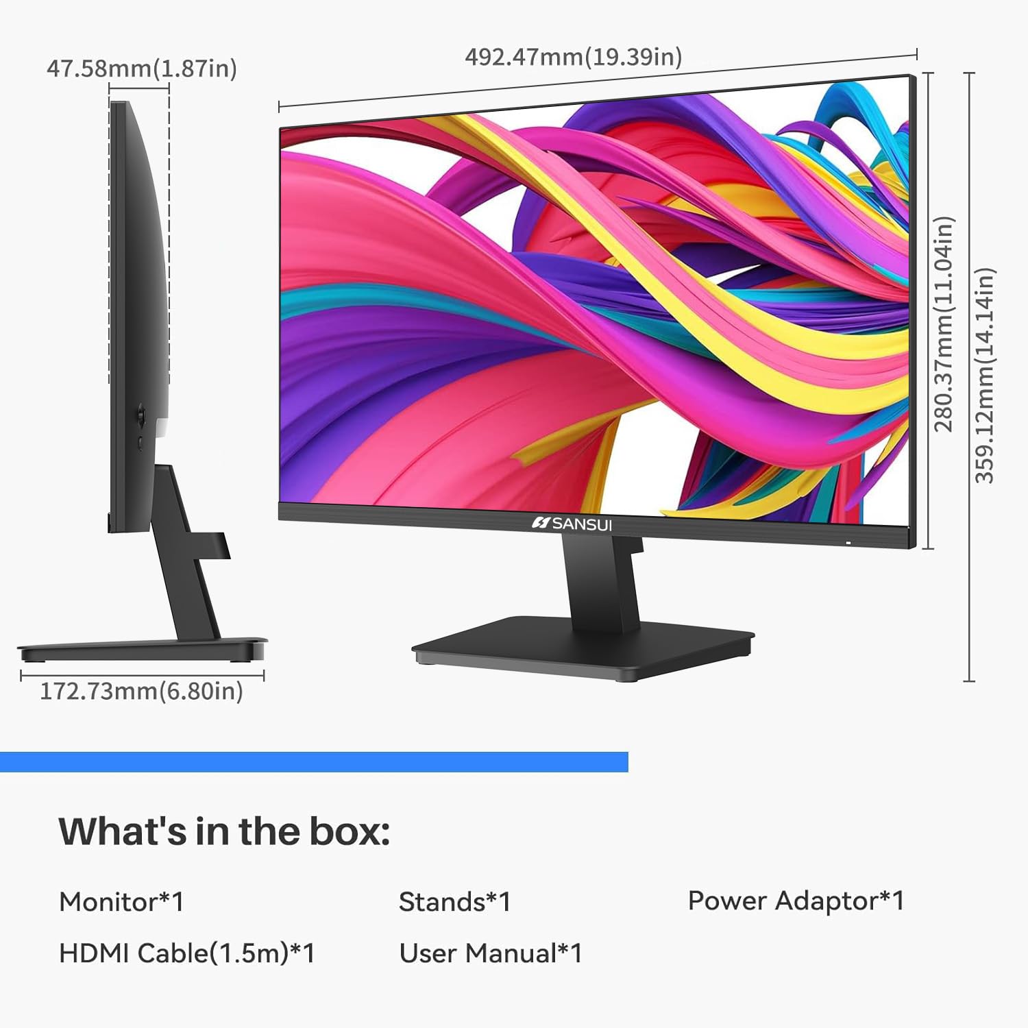 22 Inch SANSUI 1080p FHD 75Hz Computer Monitor with HDMI & VGA Ports | Ultra-Slim Bezel, Ergonomic Tilt, Eye Care LED Display | for Home Office, Gaming & Work (Includes HDMI Cable) - ES-22F1