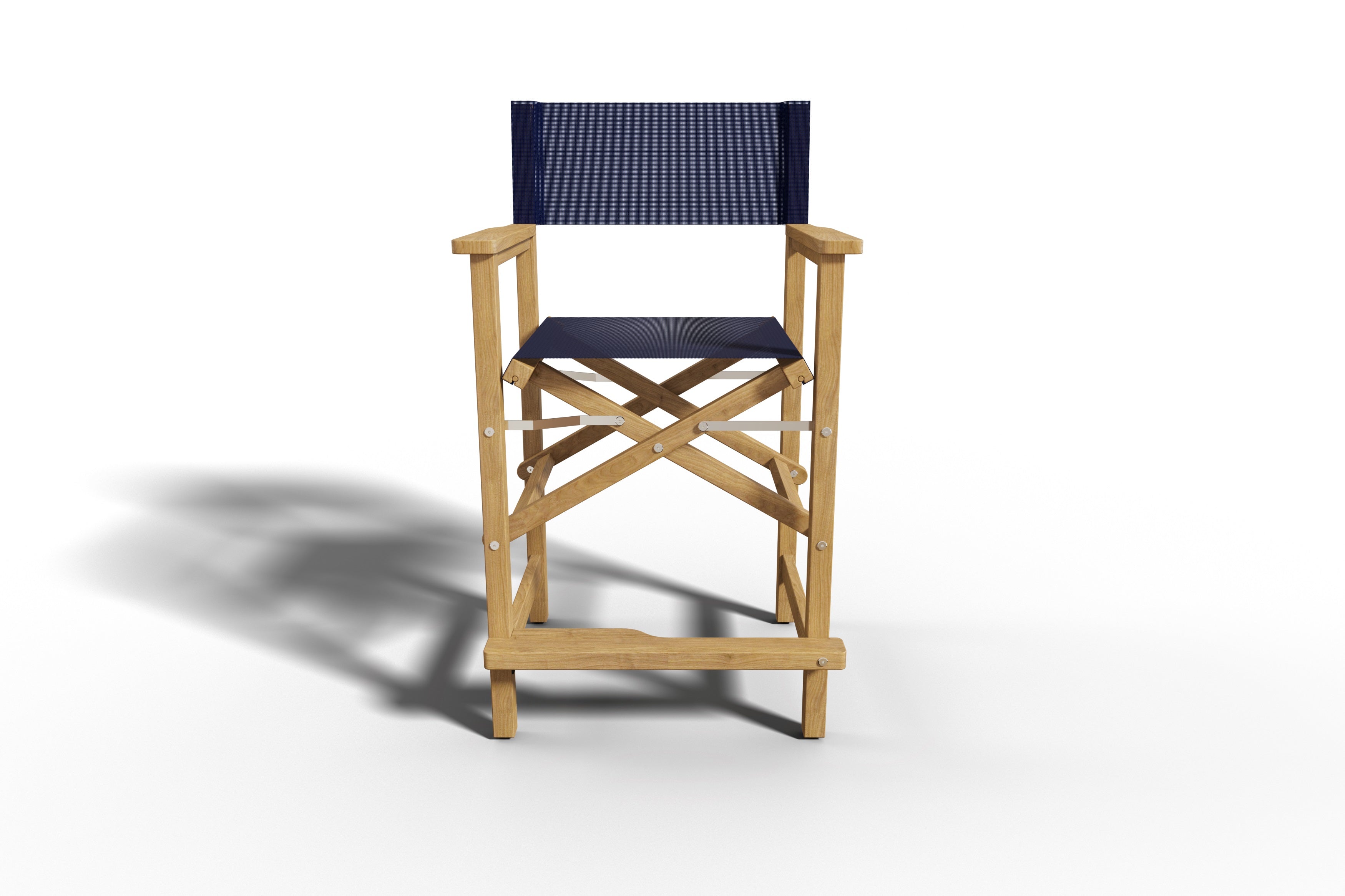 Premium Teak Outdoor Bar Height Dining Armchair - Waterproof Blue Patio Chair for Poolside, Deck, Garden & Restaurant Use