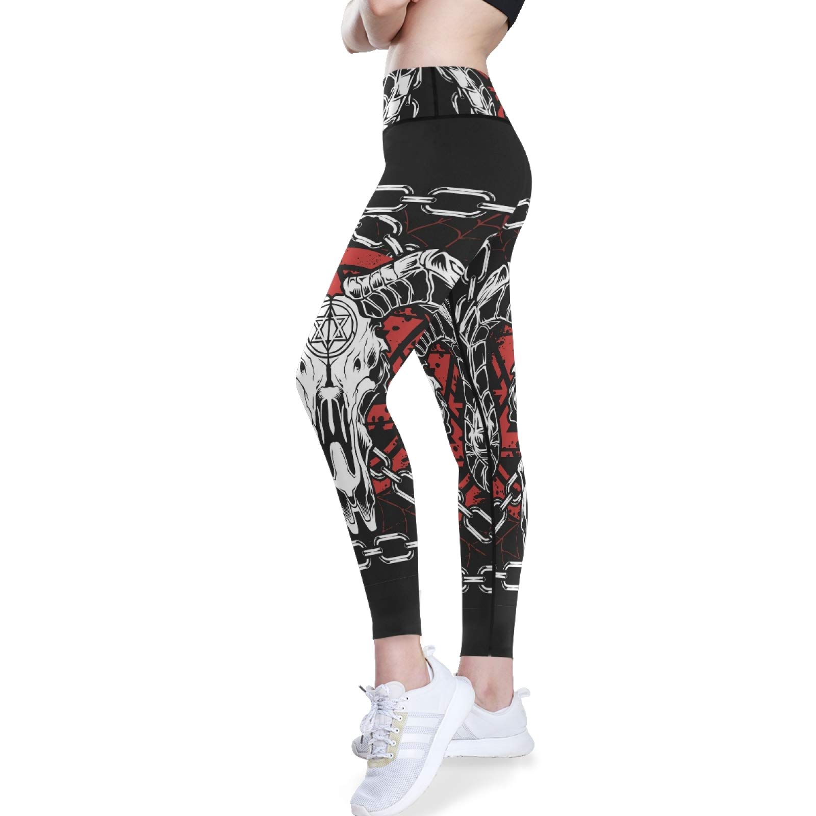 Devil Bull Skull Yoga Pants - High Waist Tummy Control Leggings for Women, Workout & Running (XXL) - Gothic Fitness Style