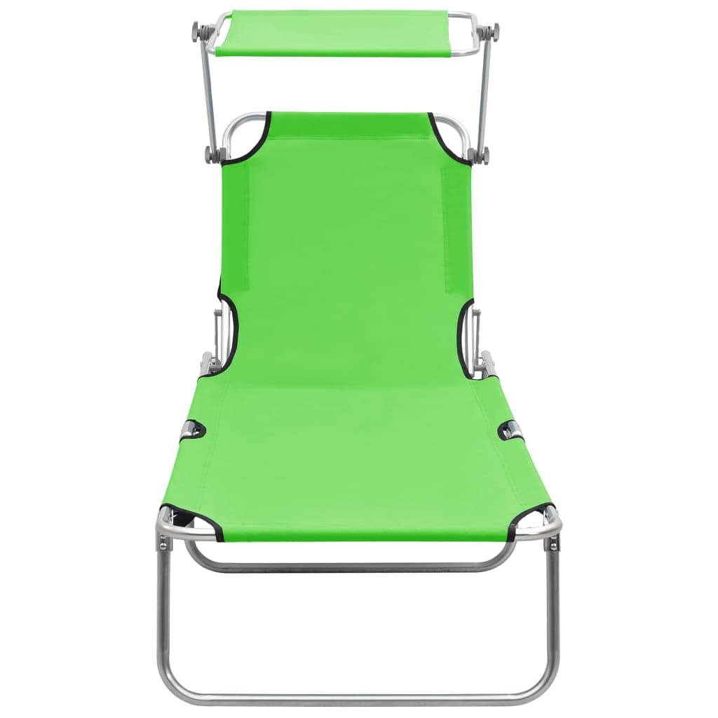 Portable Folding Sun Lounger with Adjustable Backrest & Canopy - Beach Chair, Patio Lounge, Poolside Furniture for Outdoor Relaxation in Yard, Balcony or Vacation | Durable Steel Frame in Apple Green