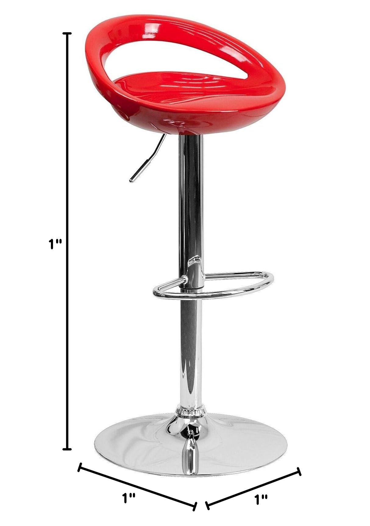 Adjustable Height Red Plastic Bar Stool with Chrome Base - Modern Swivel Kitchen Island Stool for Counter, Dining & Home Decor - Perfect for Kitchen, Bar, Cafe & Restaurant Use