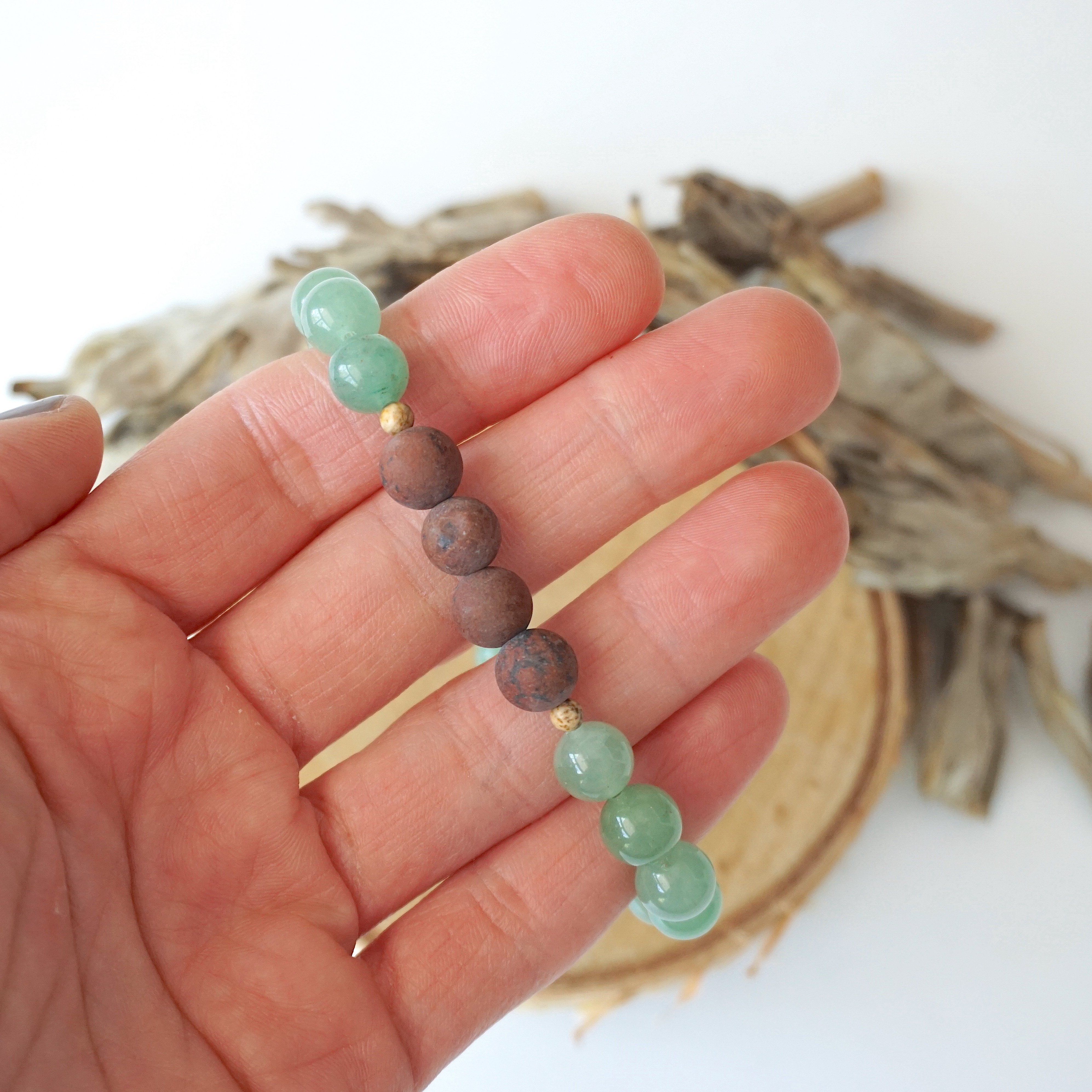 Green Aventurine Healing Crystal Mala Bracelet with Mahogany Obsidian & Agate Beads - Natural Stone Meditation Jewelry for Stress Relief, Chakra Balancing & Spiritual Protection