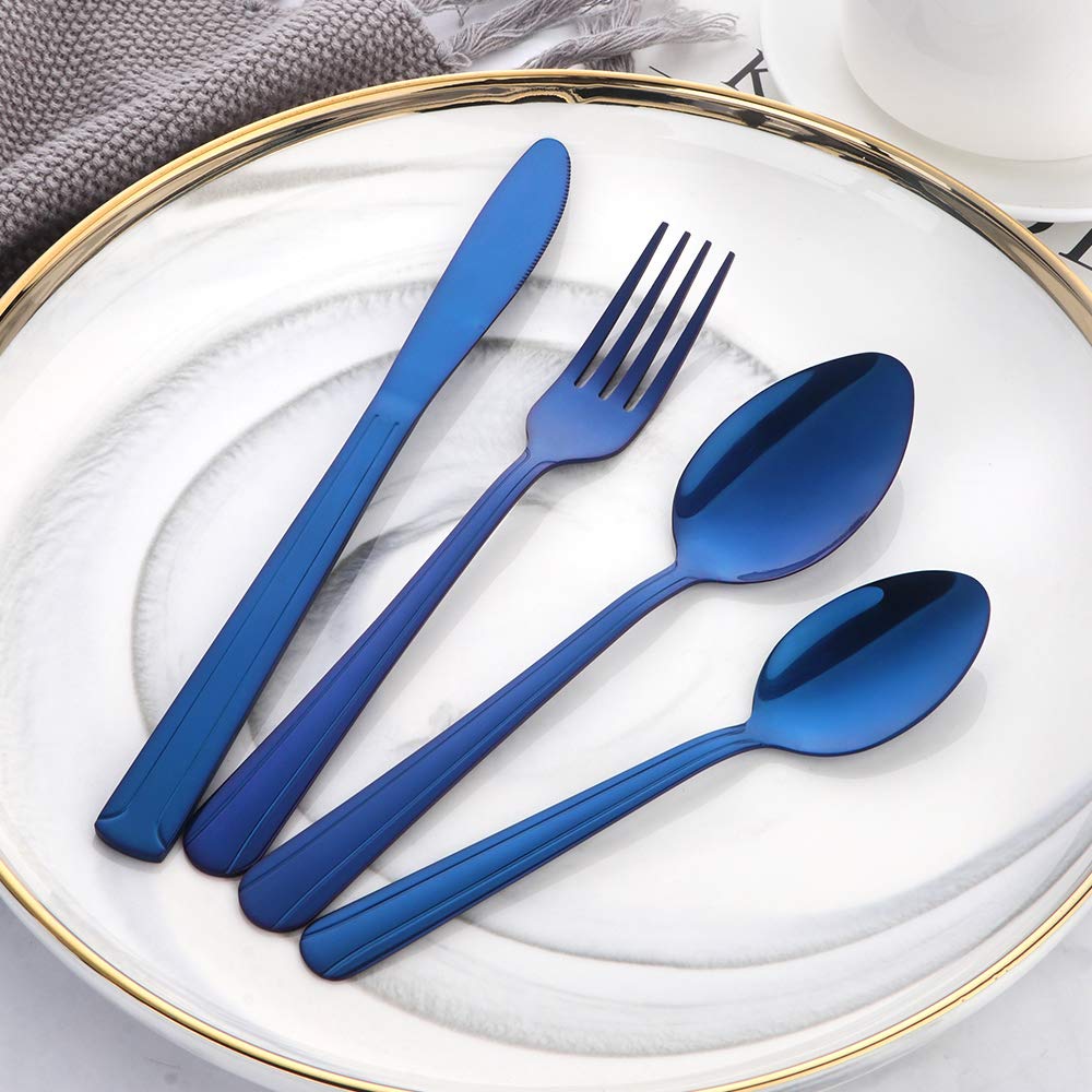 **Buyer Star 20-Piece Stainless Steel Flatware Set - Blue Silverware for Travel, Picnic & Camping - Dishwasher Safe - Service for 5 - Perfect for Outdoor Dining, BBQs & Parties**