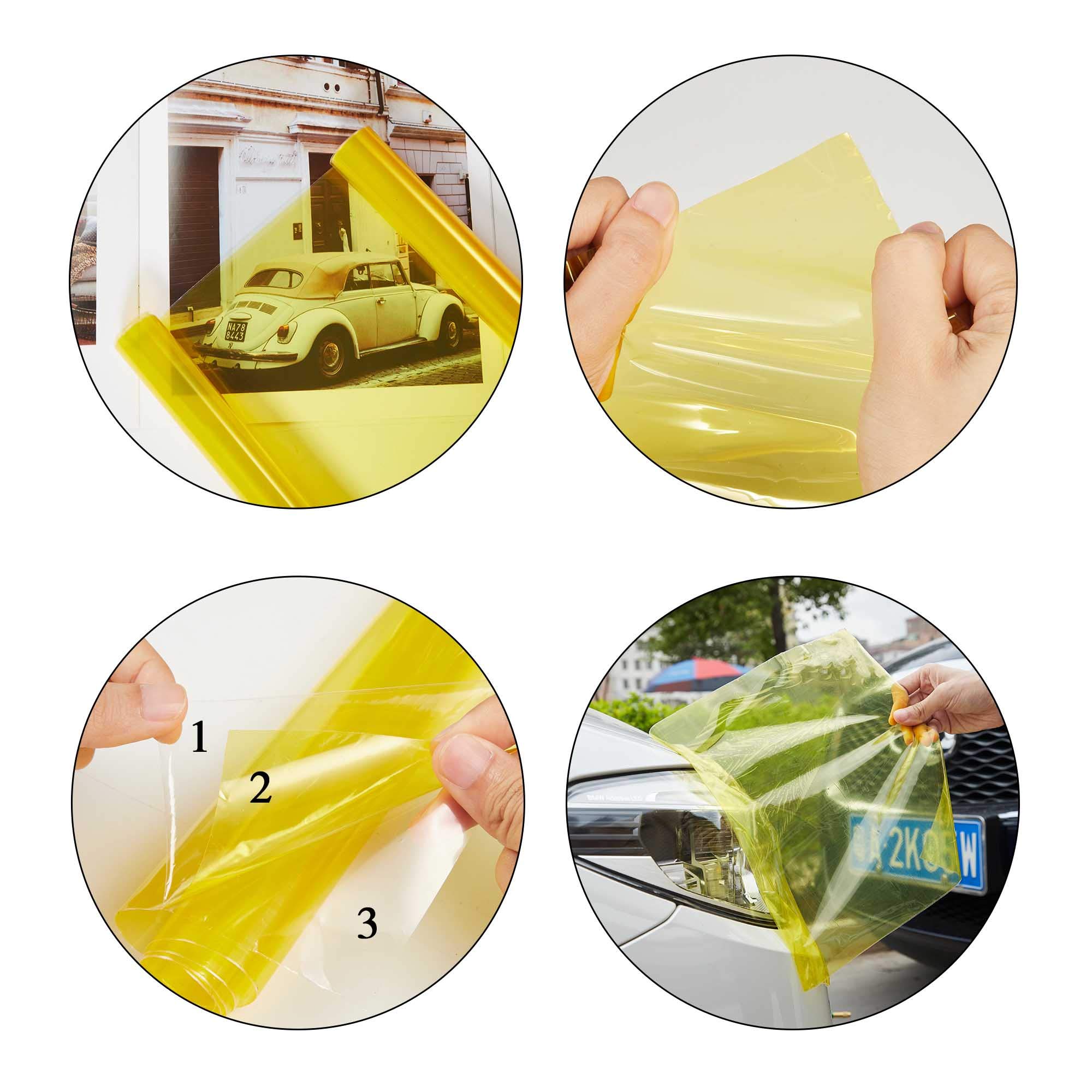 TOMALL 78.7''x12'' Golden Yellow Vinyl Film for Car Headlight, Taillight & Fog Lights - Self-Adhesive Tint Decals for Sports Car Modification (Golden Yellow) - Perfect for DIY Vehicle Customization & Night Driving Safety